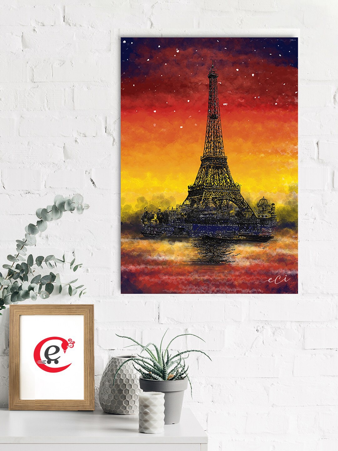 

eCraftIndia Yellow & Black Paris Eiffel Tower Canvas Printed Wall Painting