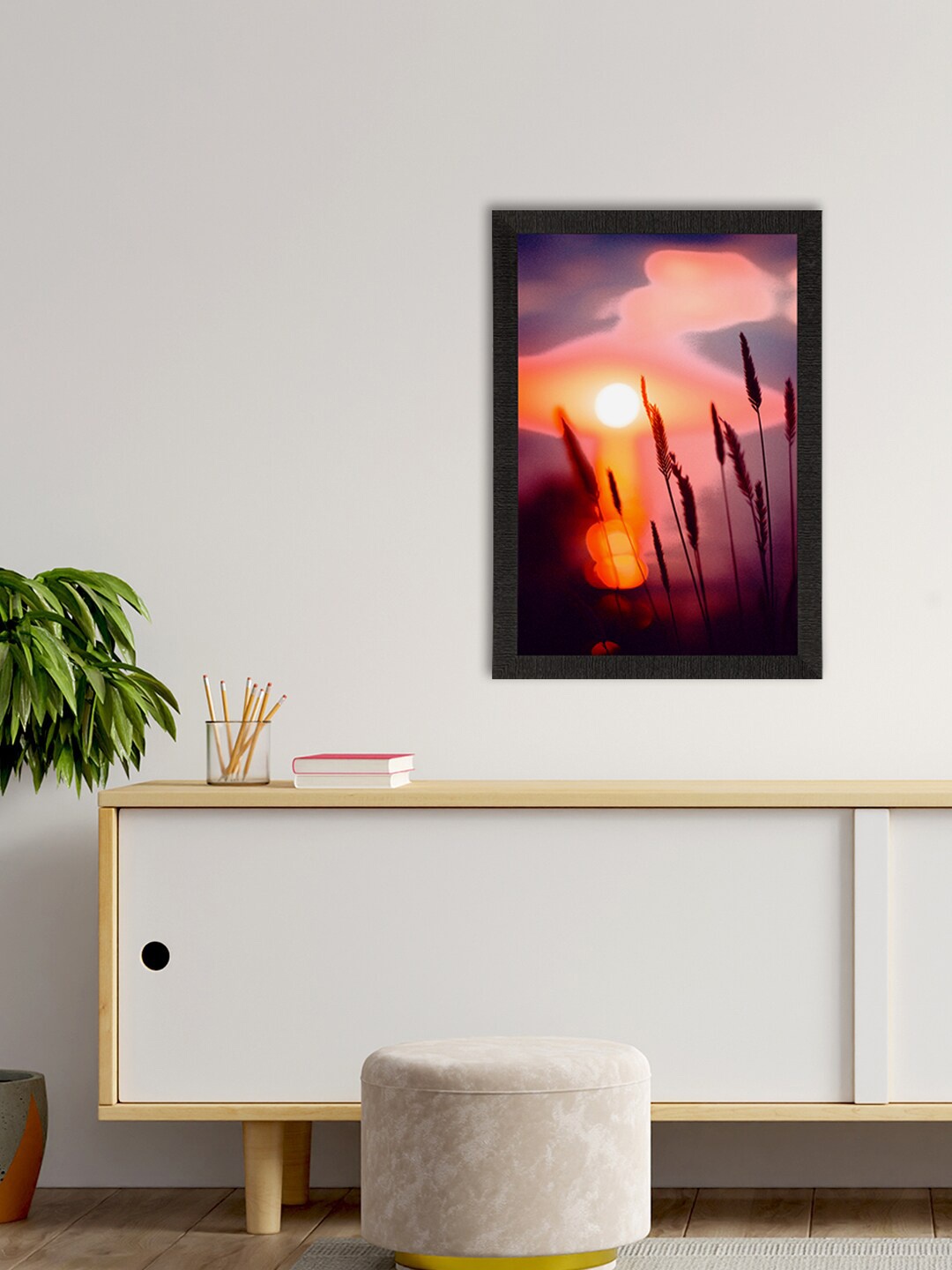 

eCraftIndia Black & Orange Sunset Lake View Satin Matt Texture UV Art Painting