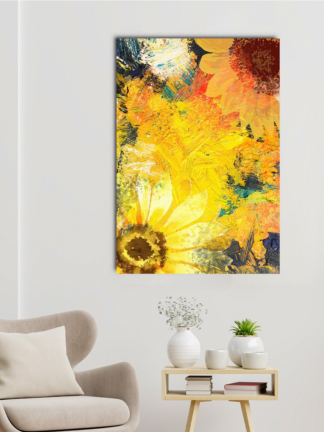 

eCraftIndia Yellow & Orange Beautiful Abstract Flower Canvas Printed Wall Painting