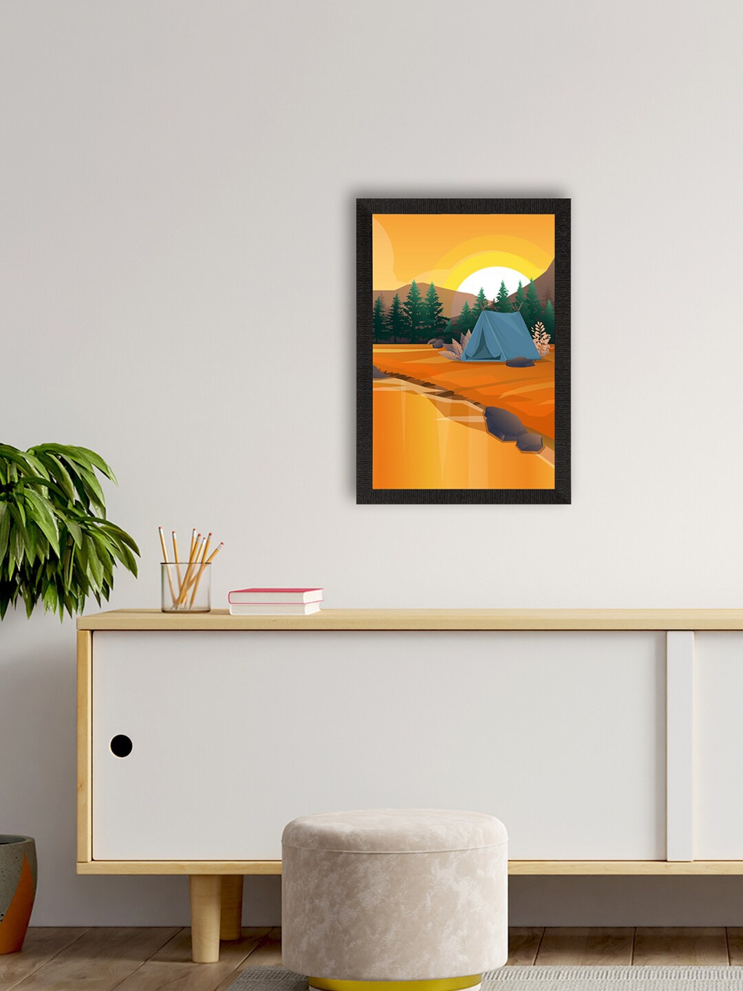 

eCraftIndia Brown & Orange Beautiful Sunrise Landscape Satin Matt Texture UV Art Painting