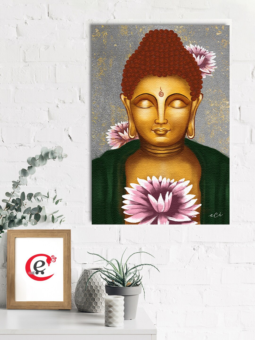 

eCraftIndia Grey & Green Peaceful Gautam Buddha Printed Canvas Wall Art