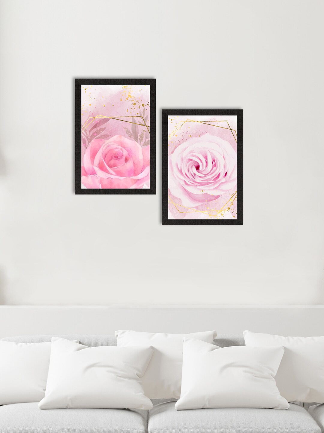 

eCraftIndia Set Of 2 Rose Pastel Satin Matt Texture UV Framed Wall Art, Pink