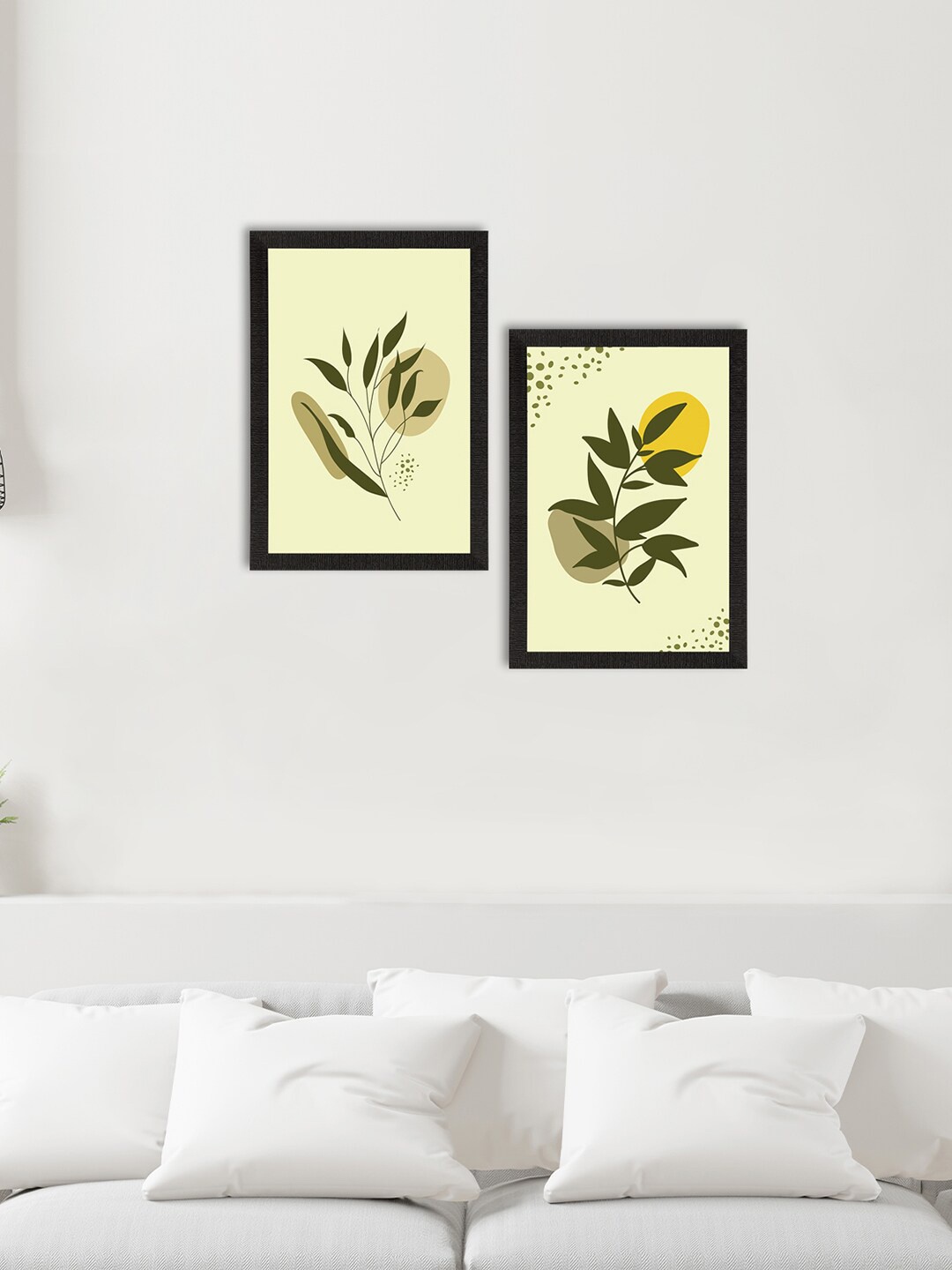 

eCraftIndia Set Of 2 Beige & Green Pastel Natural Leaves Satin Matt Texture UV Art Painting