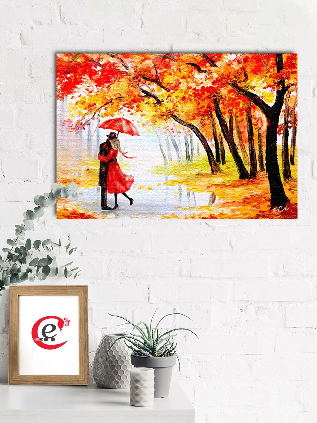 

eCraftIndia Orange & Yellow Couple Canvas Printed Wall Painting