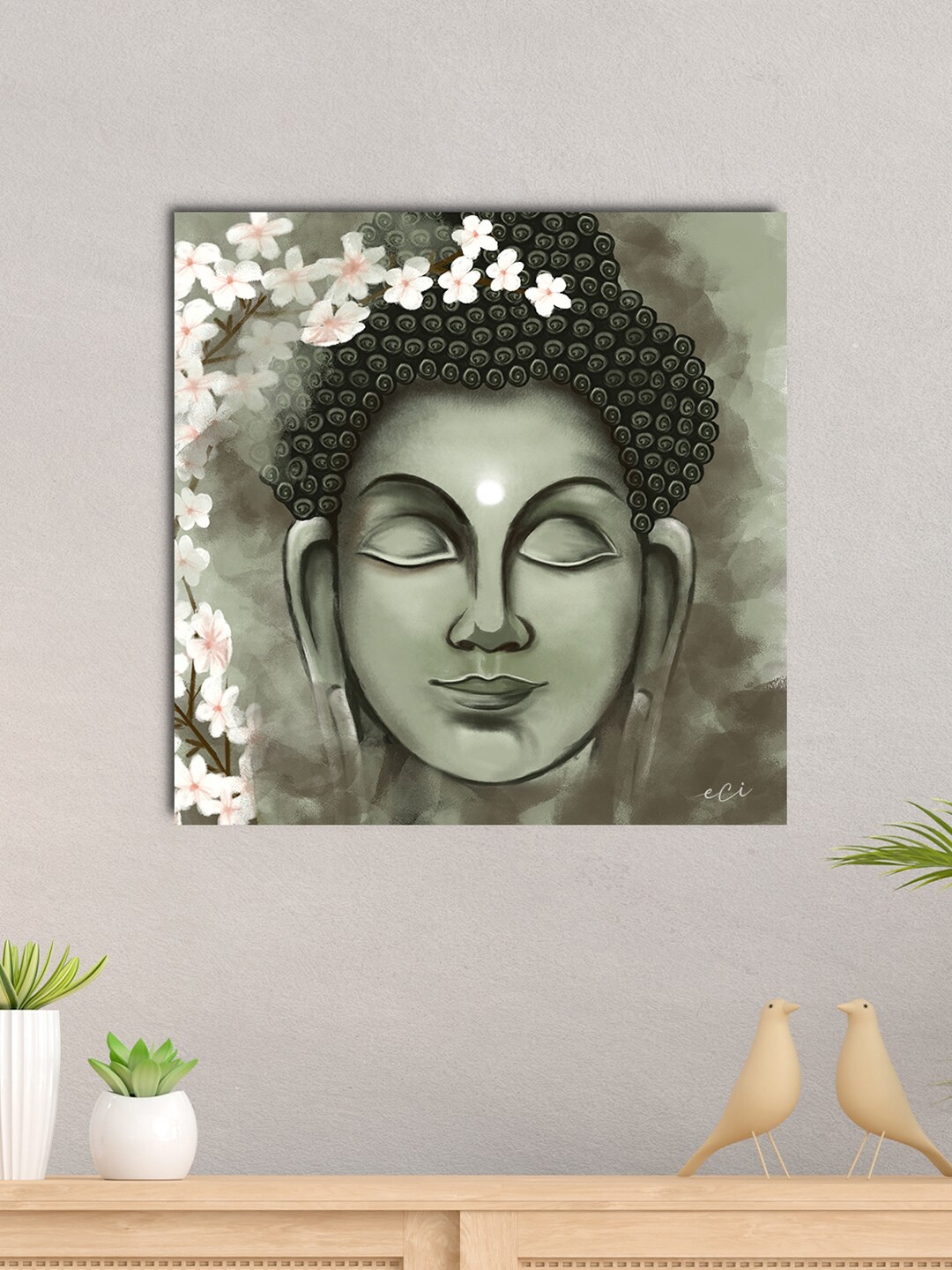 

eCraftIndia Green & White Meditating Lord Buddha Green Original Design Canvas Printed Wall Painting