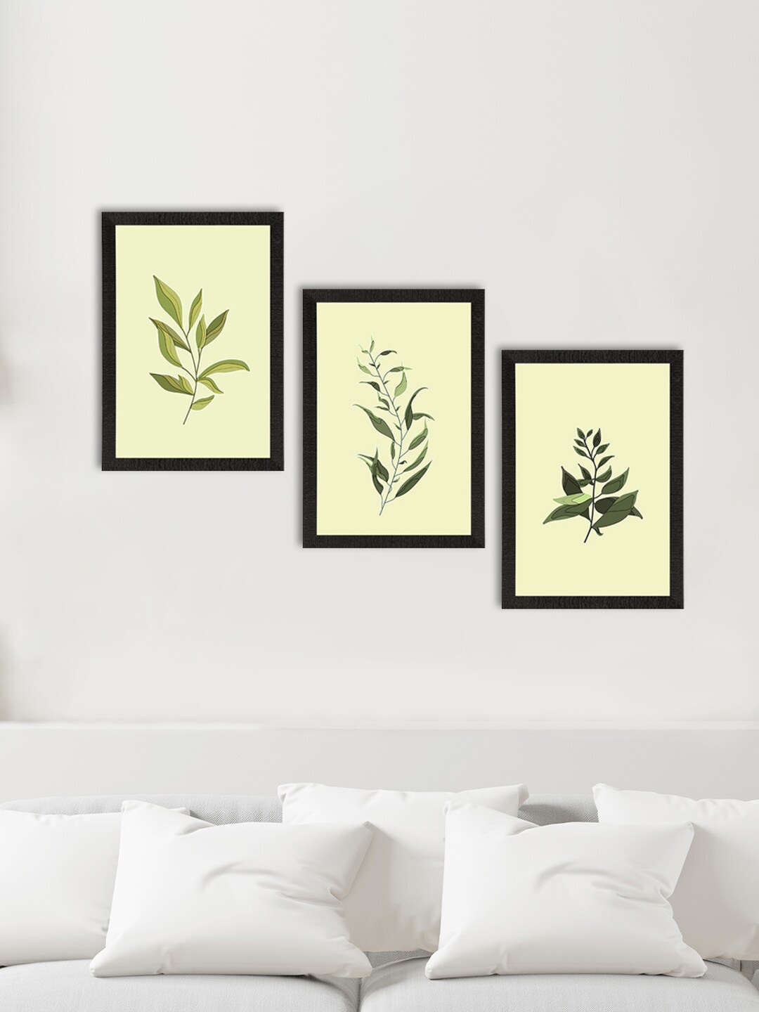 

eCraftIndia Set Of 3 Green & Yellow Tropical Green Leaf Printed Satin Matte Texture UV Art Paintings