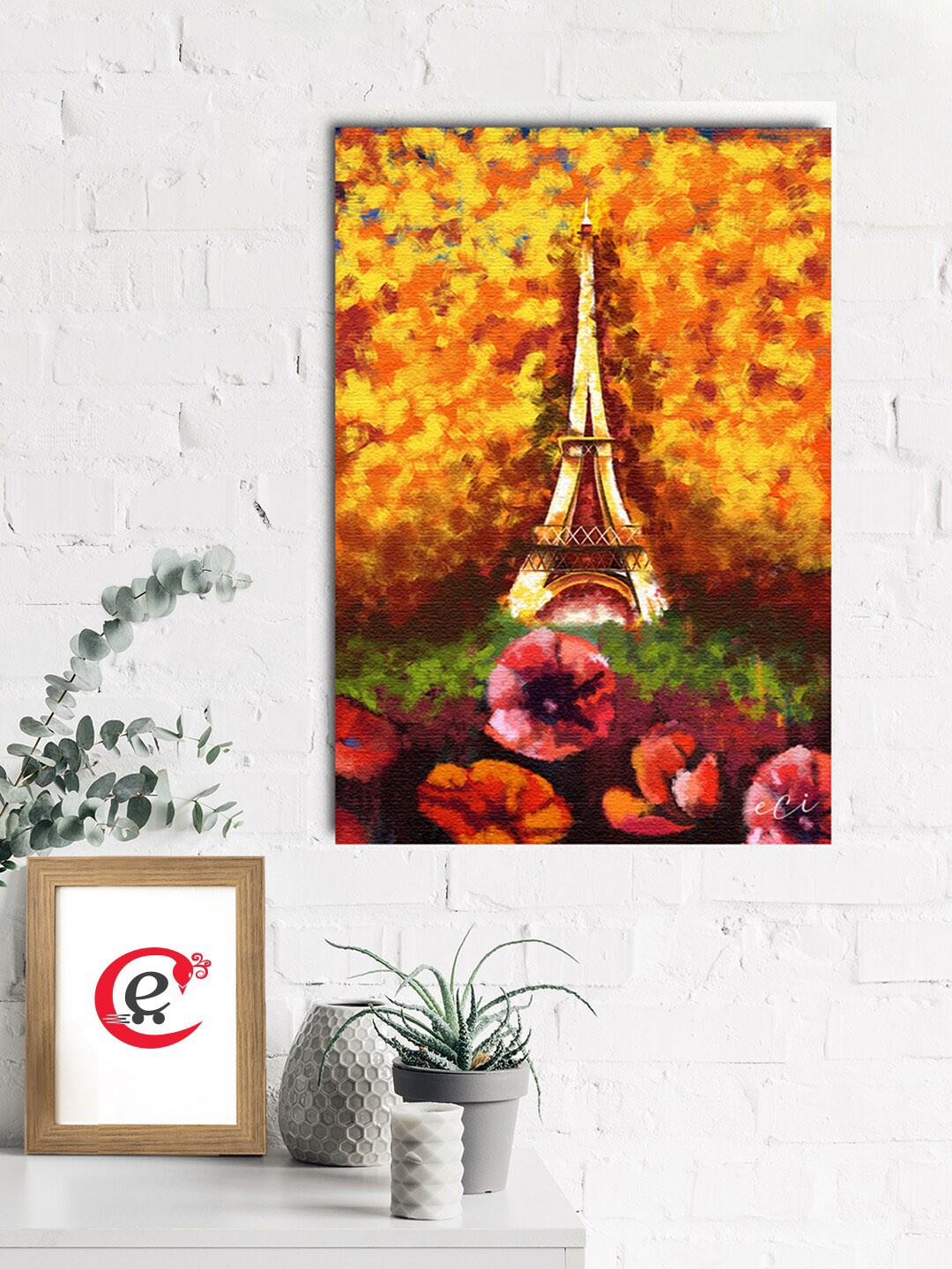 

eCraftIndia Yellow & Orange Paris Eiffel Tower Wall Painting