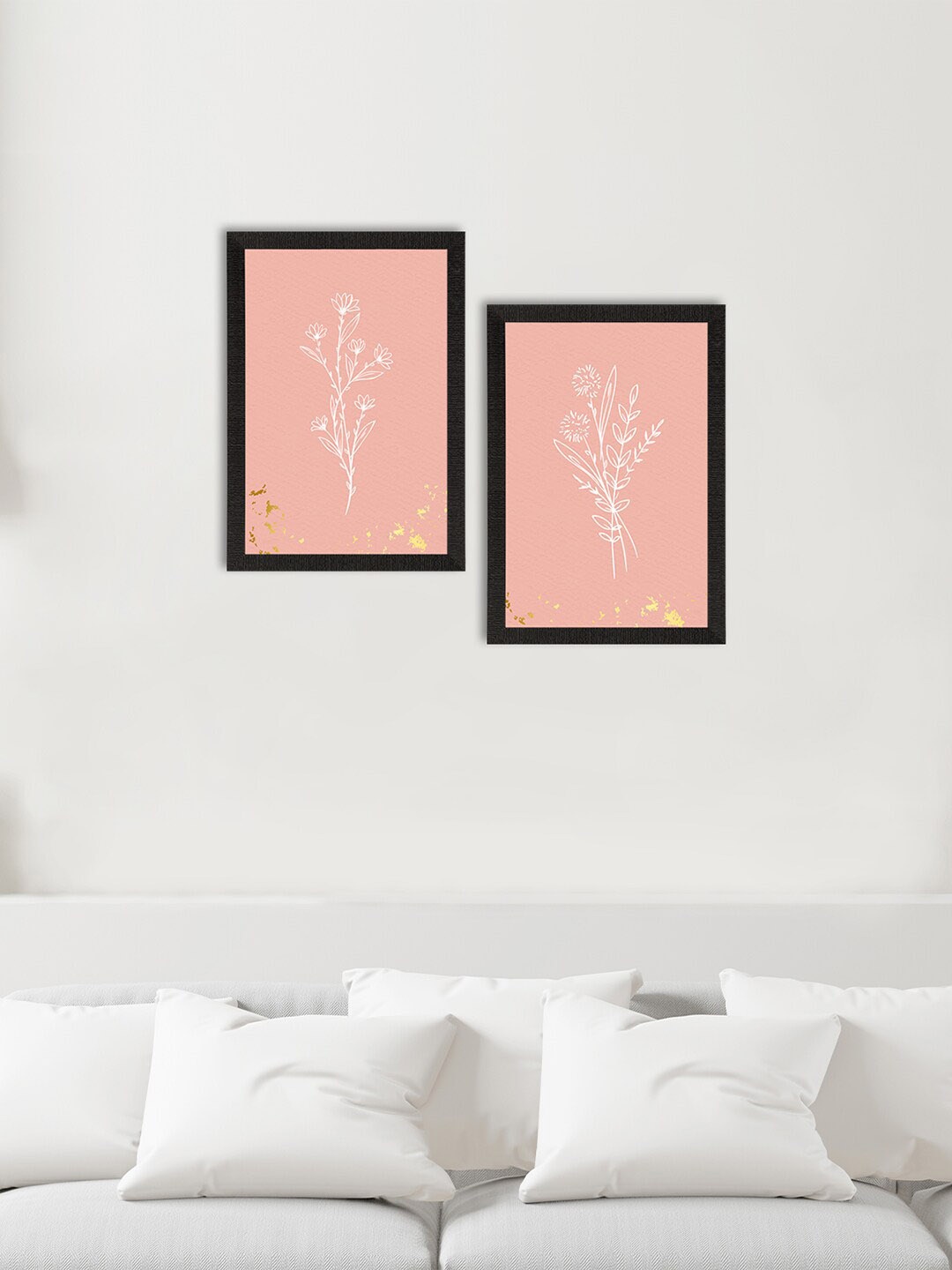 

eCraftIndia Set of 2 Pastel Topical Fern Art Painting, Pink