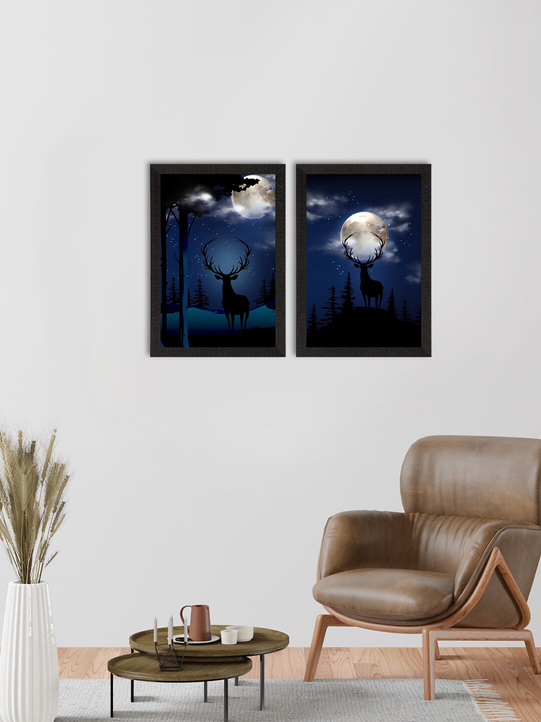 

eCraftIndia Set Of 2 Black & Blue Matt Texture UV Art Paintings