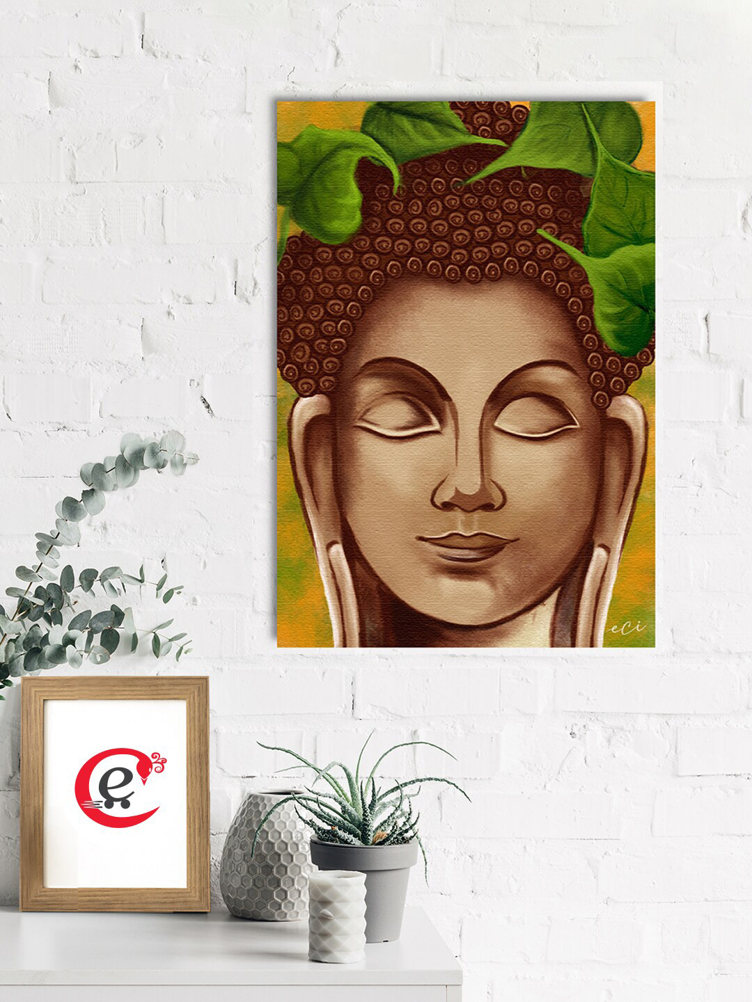 

eCraftIndia Brown & Green Gautam Buddha Canvas Printed Wall Painting