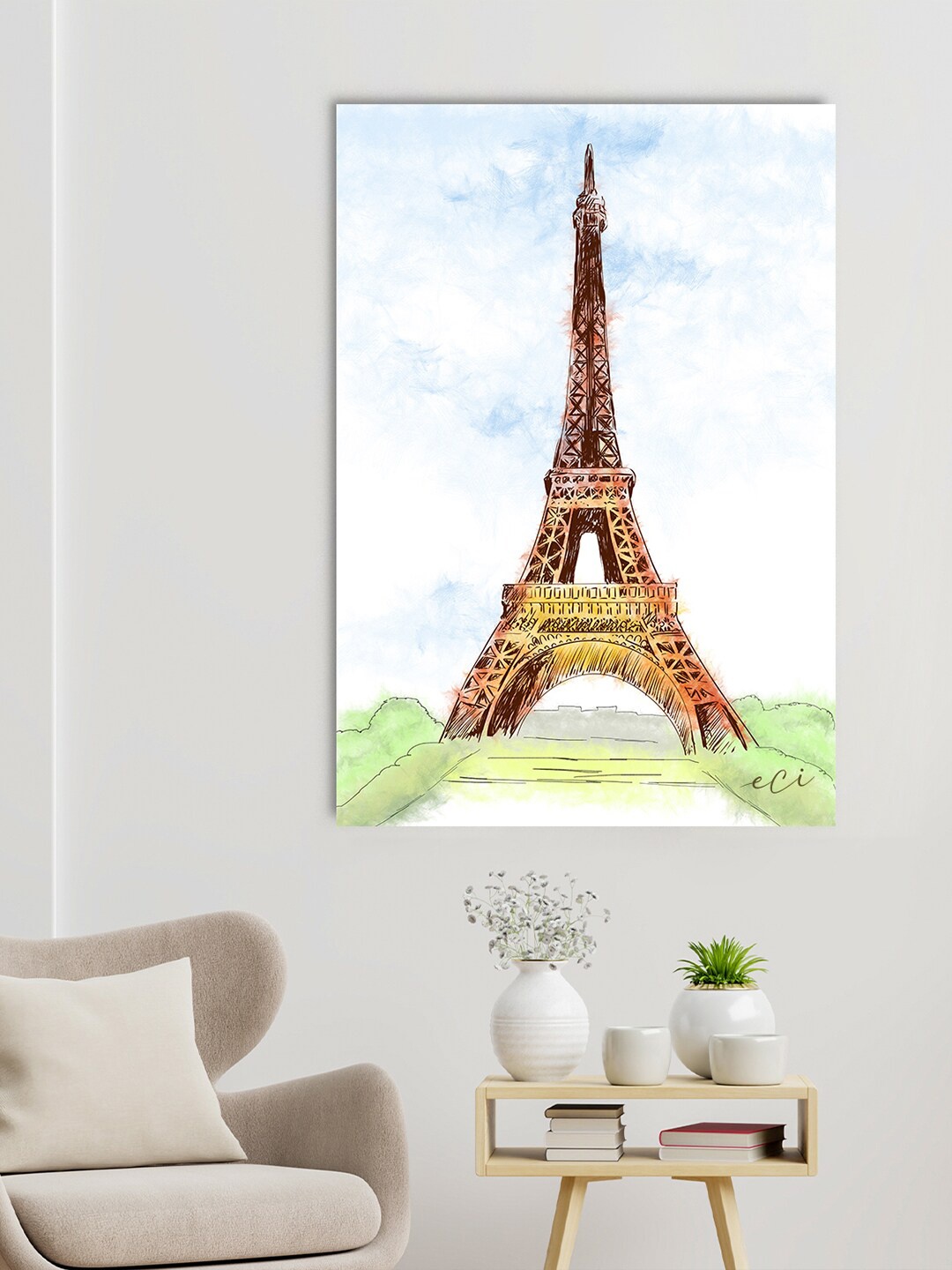 

eCraftIndia Blue & Green Printed Paris Eiffel Tower View Canvas Wall Painting