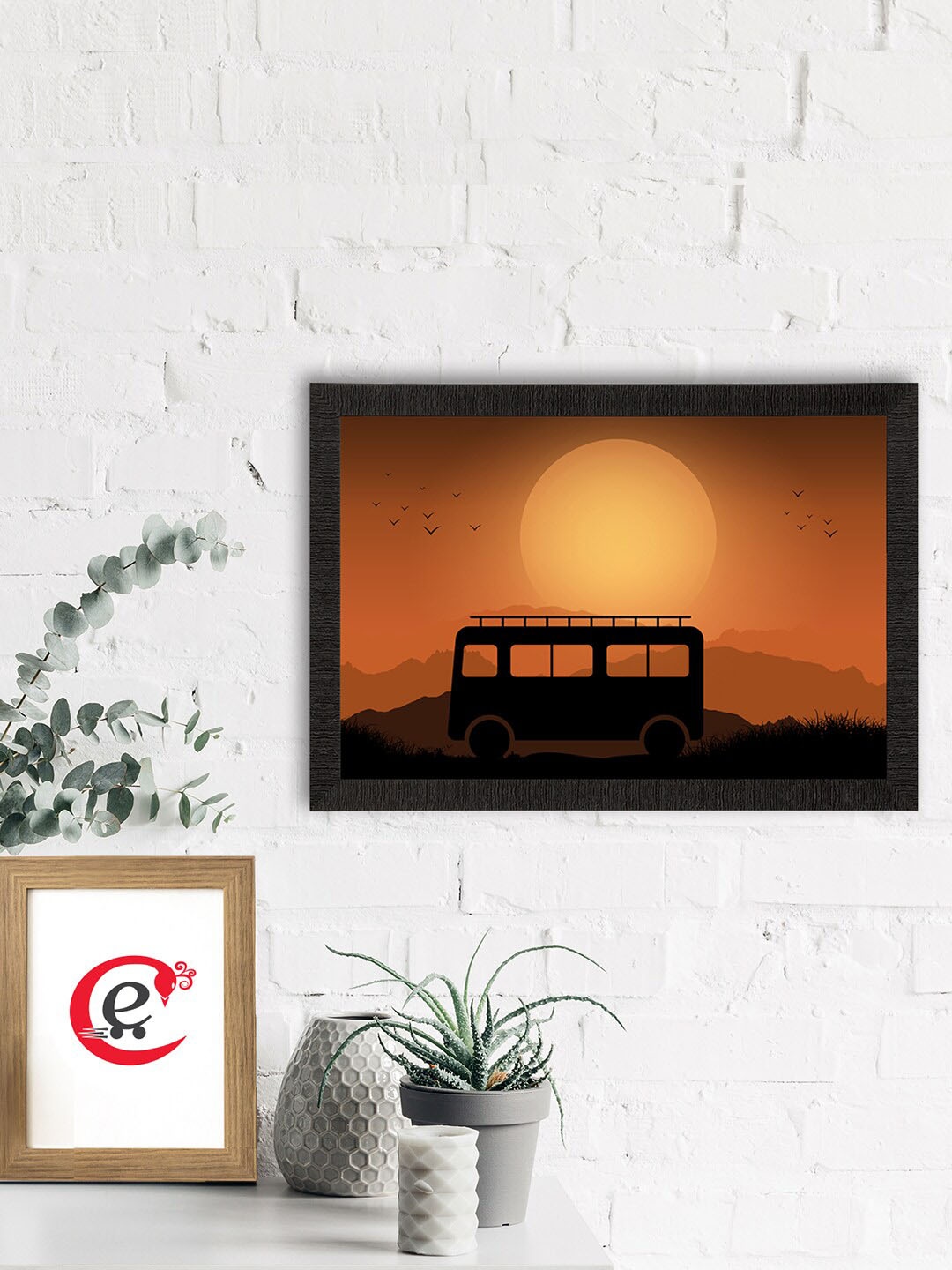 

eCraftIndia Brown & Black Beautiful Sunset Scenery Satin Matt Framed Wall Art