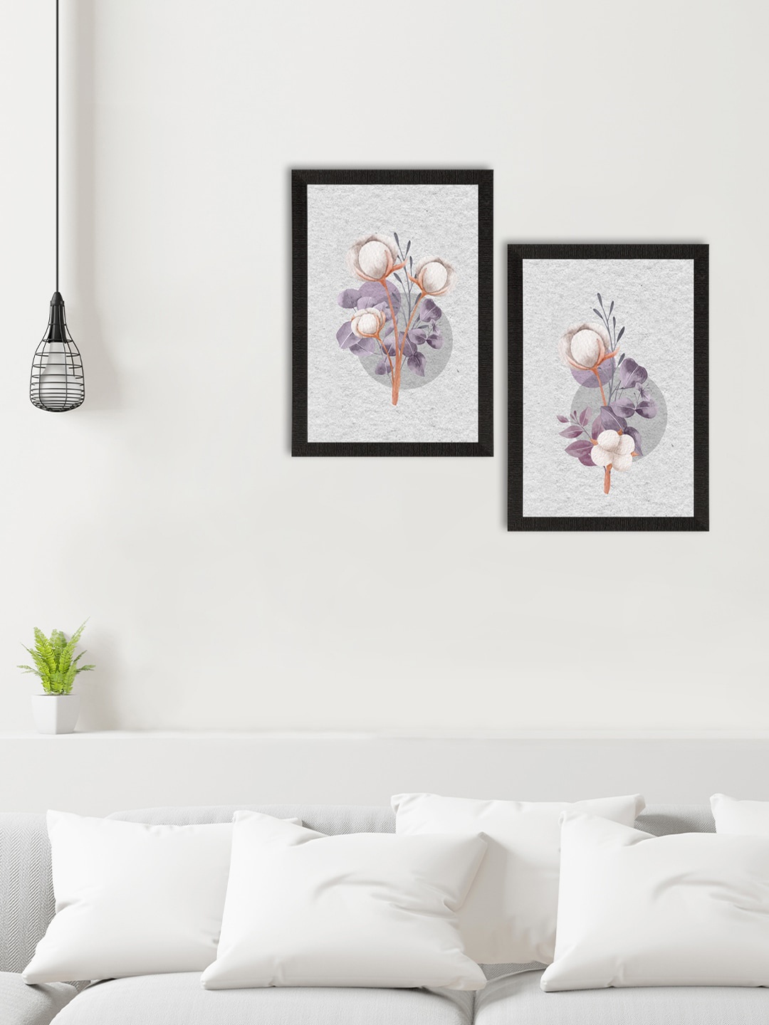 

eCraftIndia Set Of 2 Grey & Purple Cotton Flower Printed Satin Matte Texture UV Art Paintings