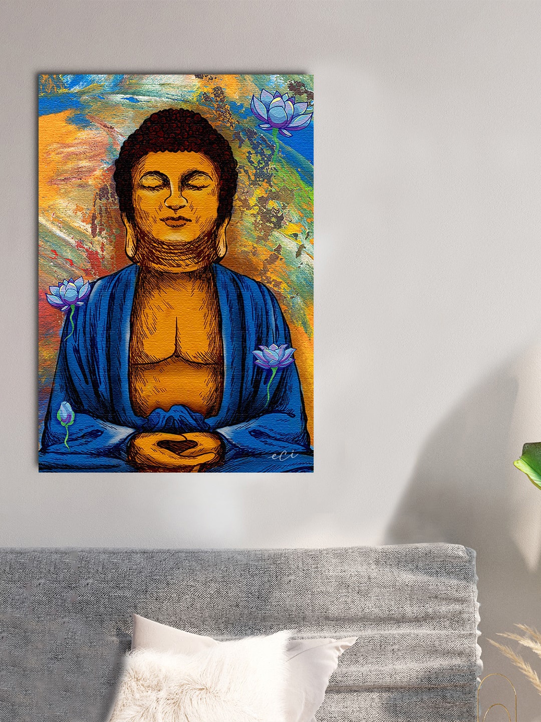 

eCraftIndia Blue & Yellow Meditating Buddha Canvas Printed Wall Painting