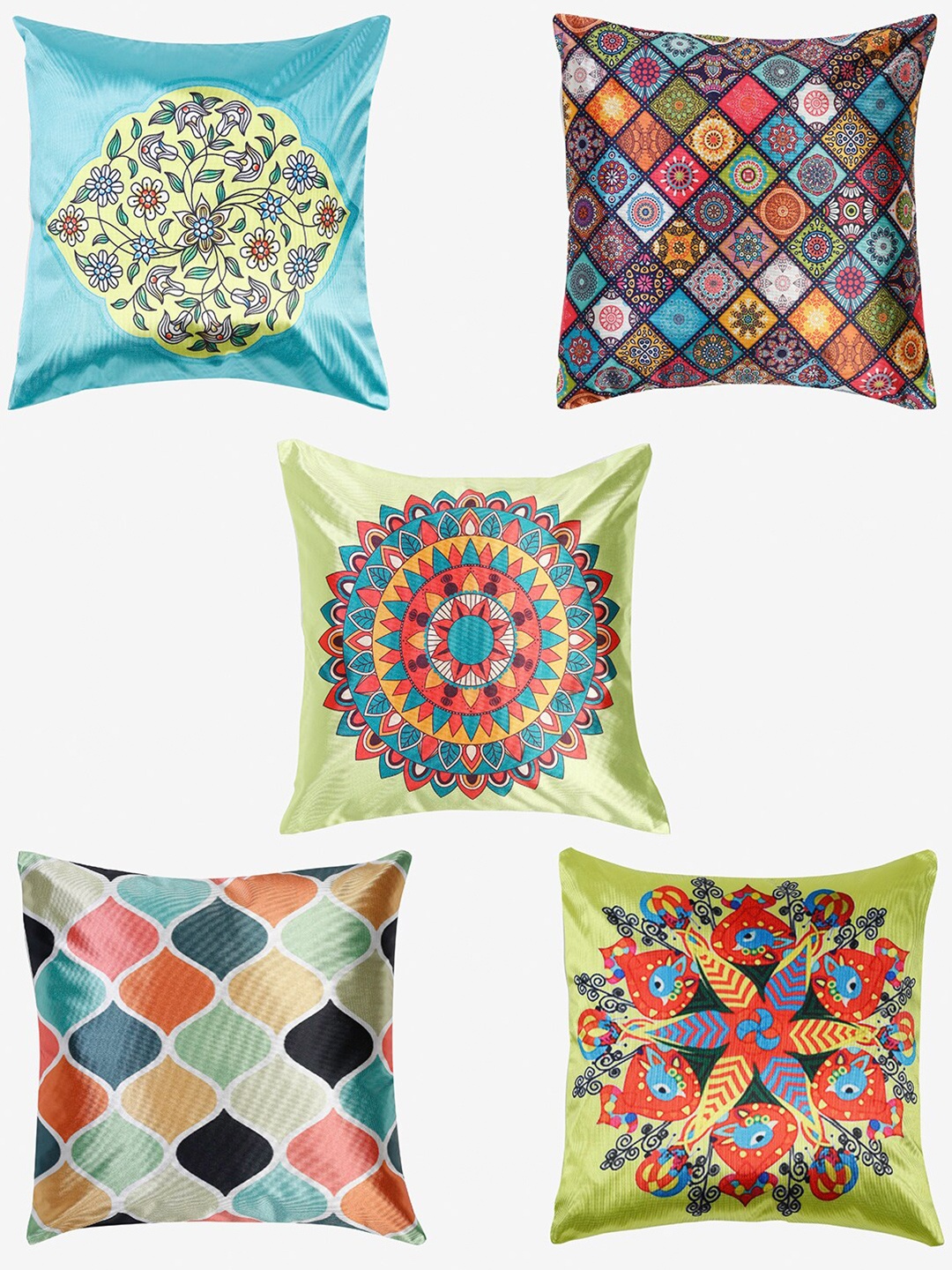 

TAG 7 Multicoloured Set of 5 Ethnic Motifs Square Cushion Covers, Multi