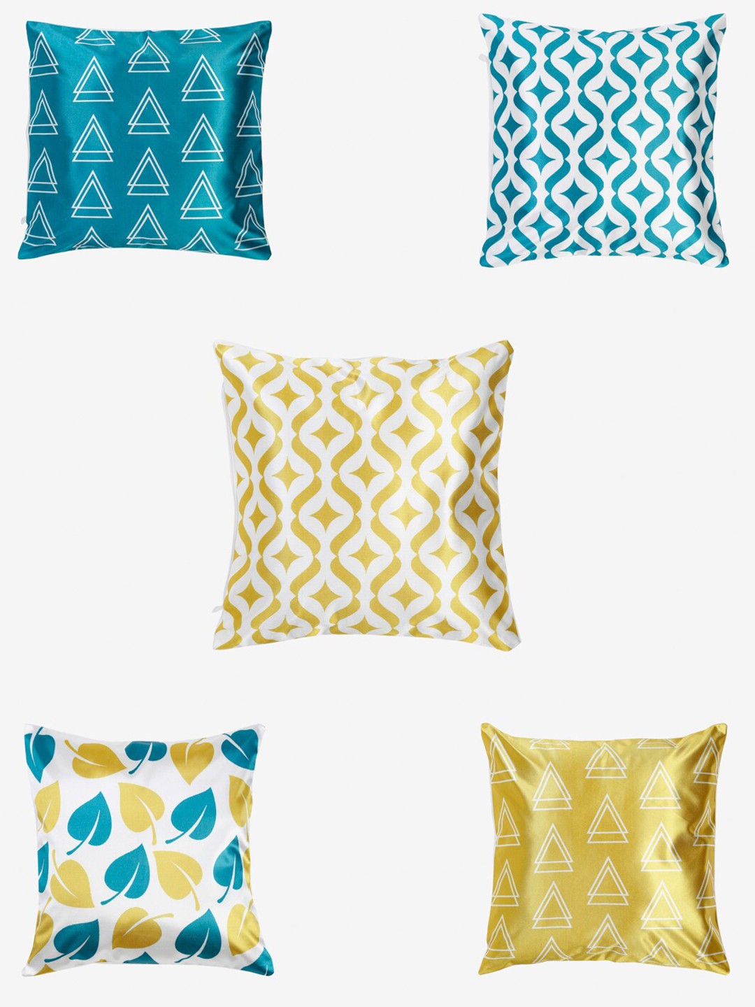 

TAG 7 White & Yellow Set of 5 Geometric Square Cushion Covers