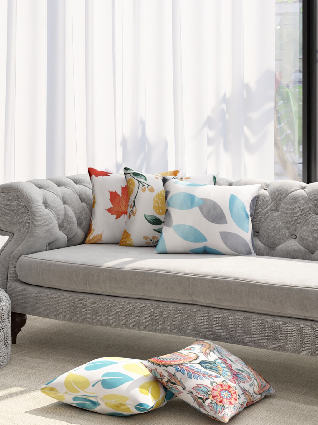 

TAG 7 Multi Color Set of 5 Floral Square Cushion Covers
