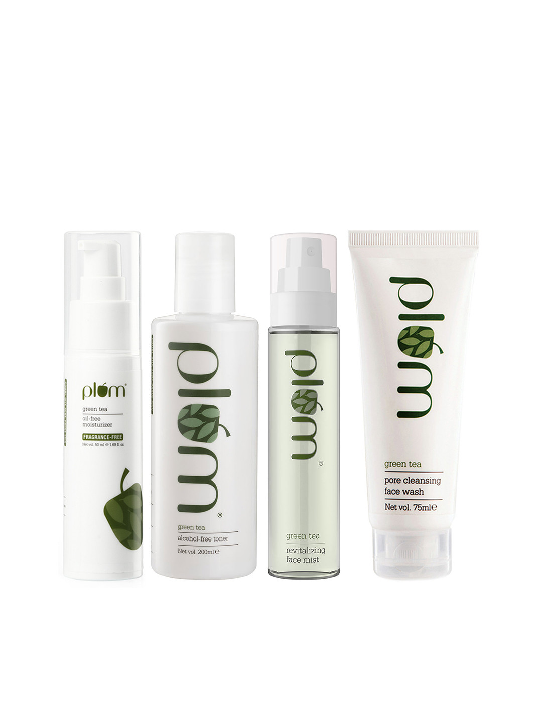 

Plum Set of Green Tea Infused Moisturizer - Toner - Face Wash & Face Mist, White