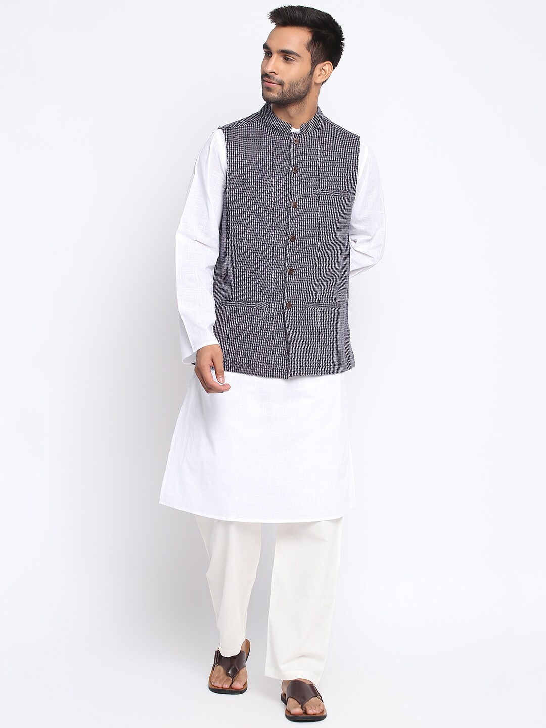 

Fabindia Men Blue Solid Woollen Nehru Jacket