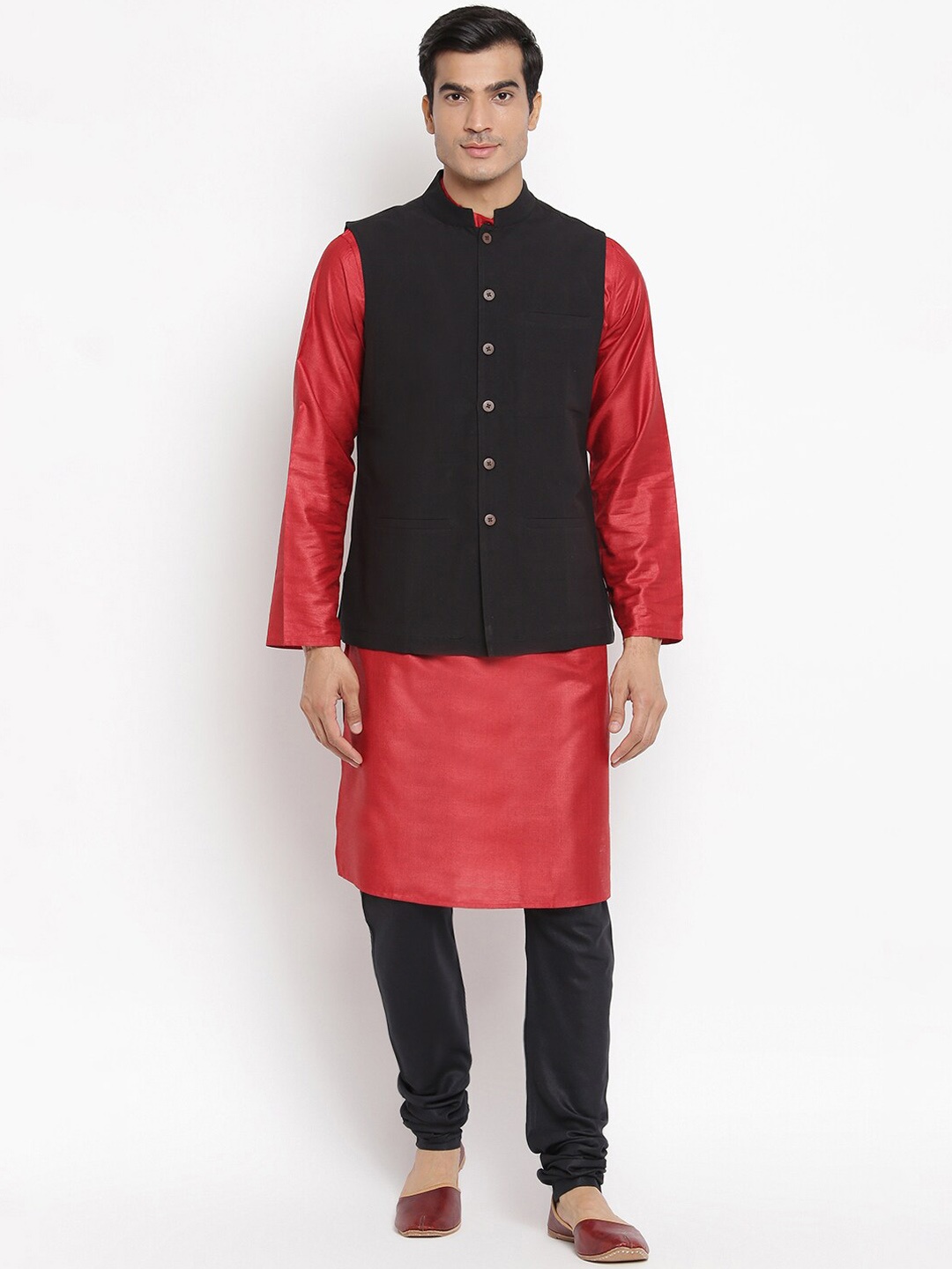 

Fabindia Men Black Solid Pure Cotton Woven Nehru Jacket
