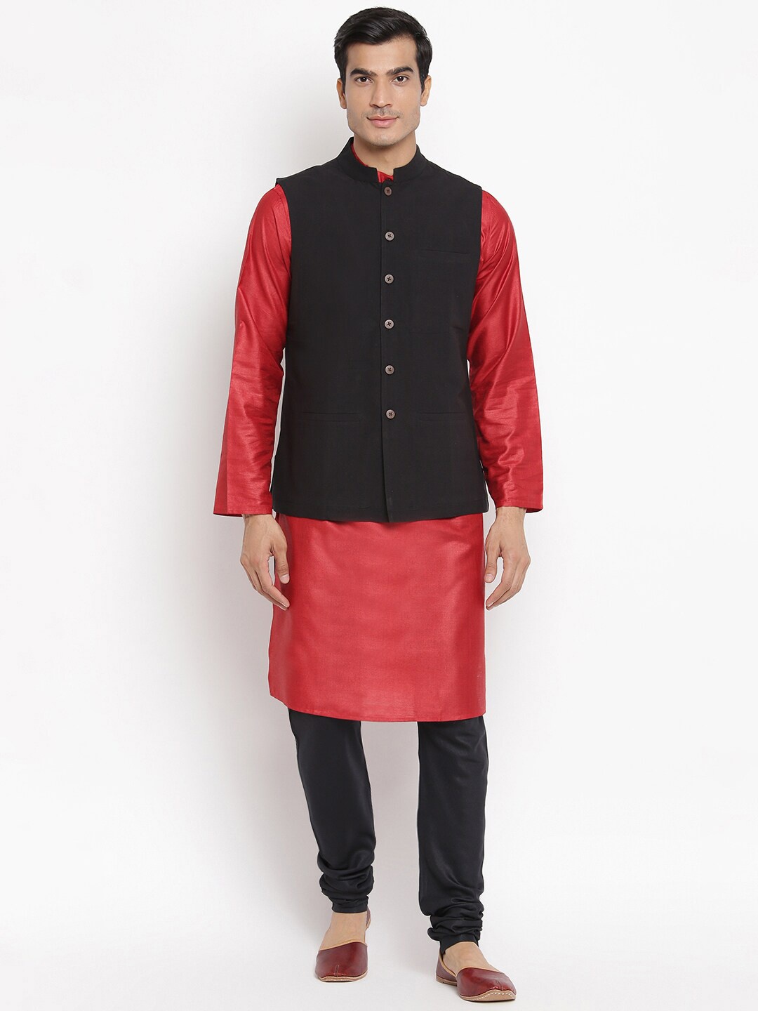 

Fabindia Men Black Solid Woven Pure Cotton Nehru Jacket