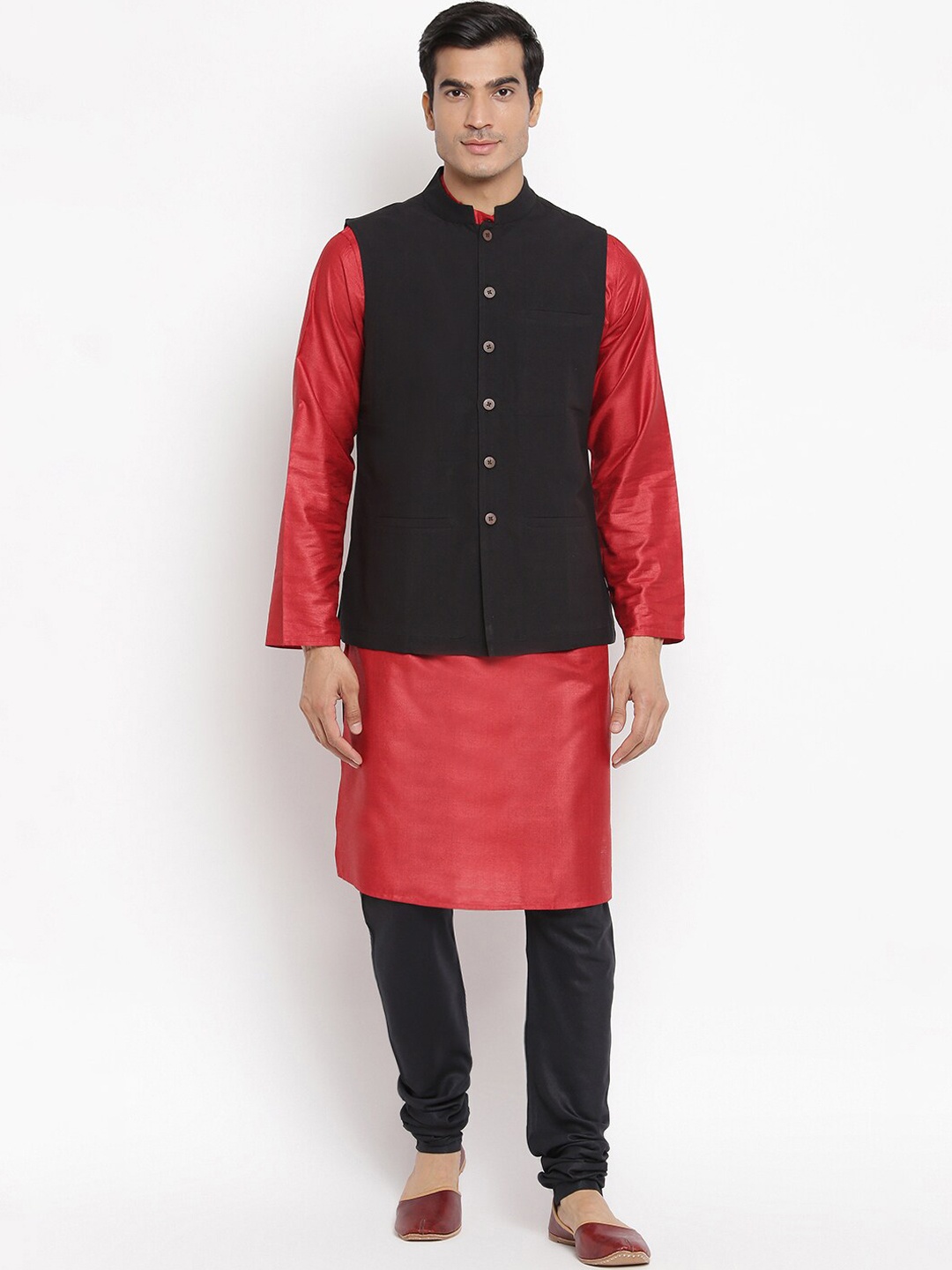 

Fabindia Men Black Solid Pure Cotton Woven Nehru Jacket