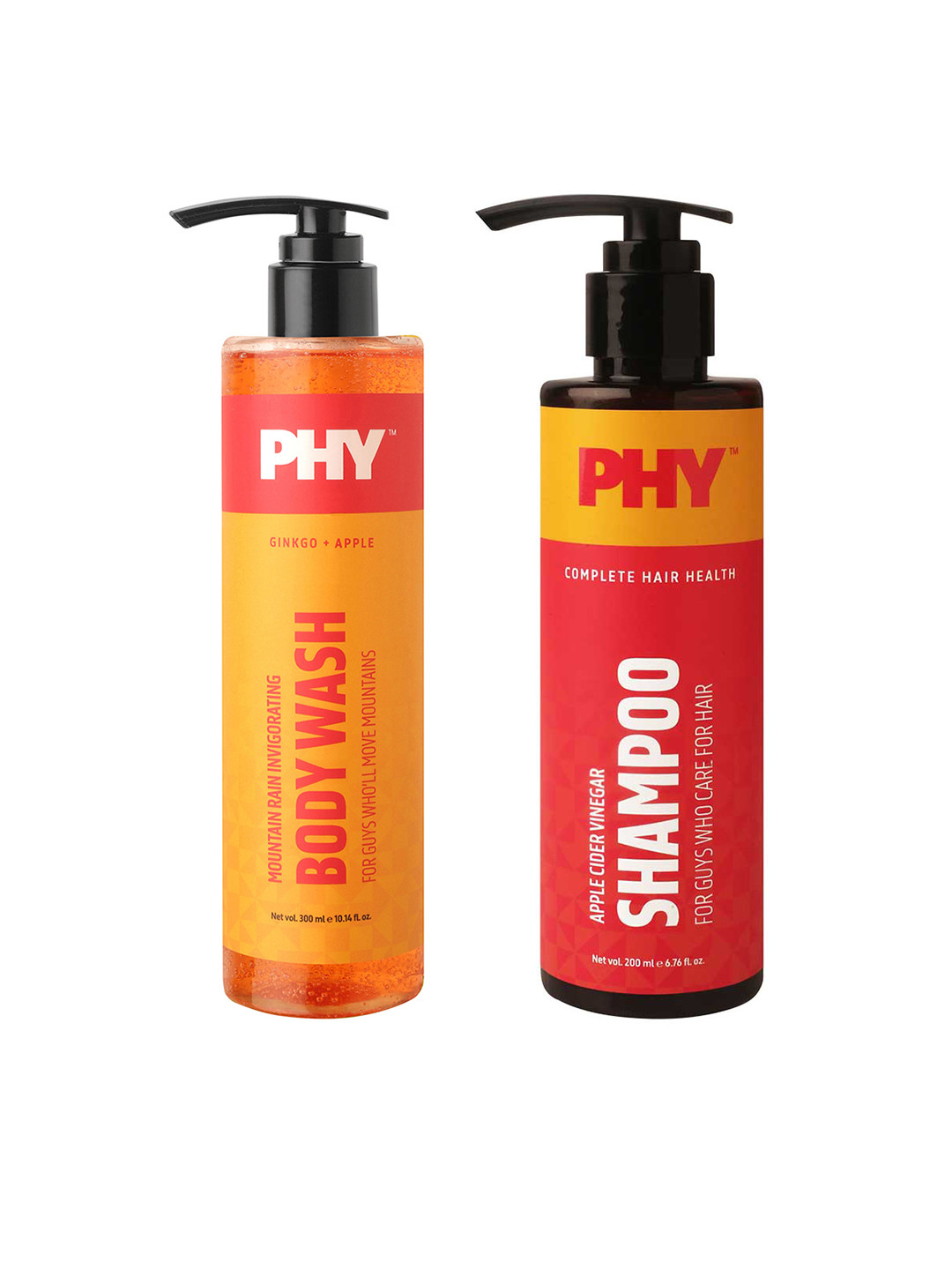 

Phy Men Set of Mountain Rain Invigorating Body Wash & Apple Cider Vinegar Shampoo, Orange