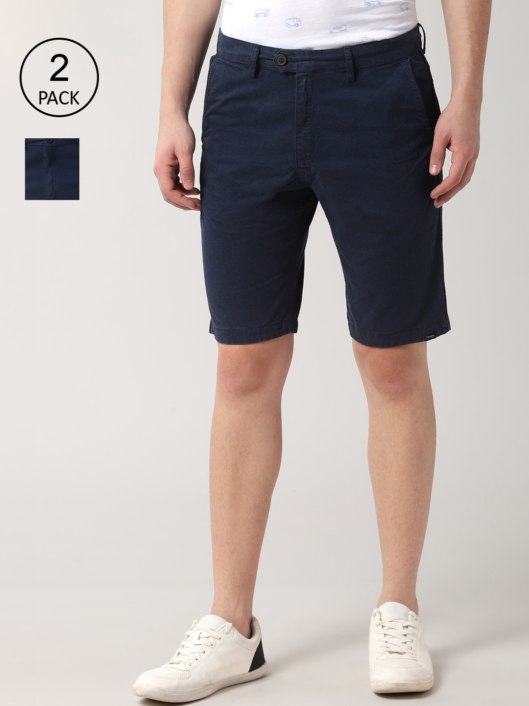 

Peter England Casuals Men Pack Of 2 Navy Blue Slim Fit Pure Cotton Chino Shorts