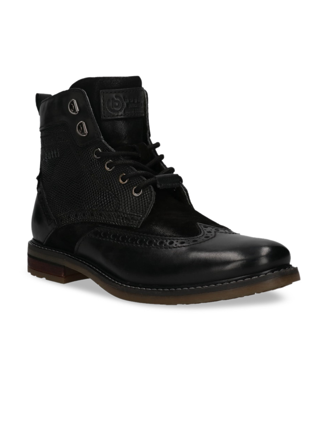 

Bugatti Men Black Textured Leather High-Top Flat Boots