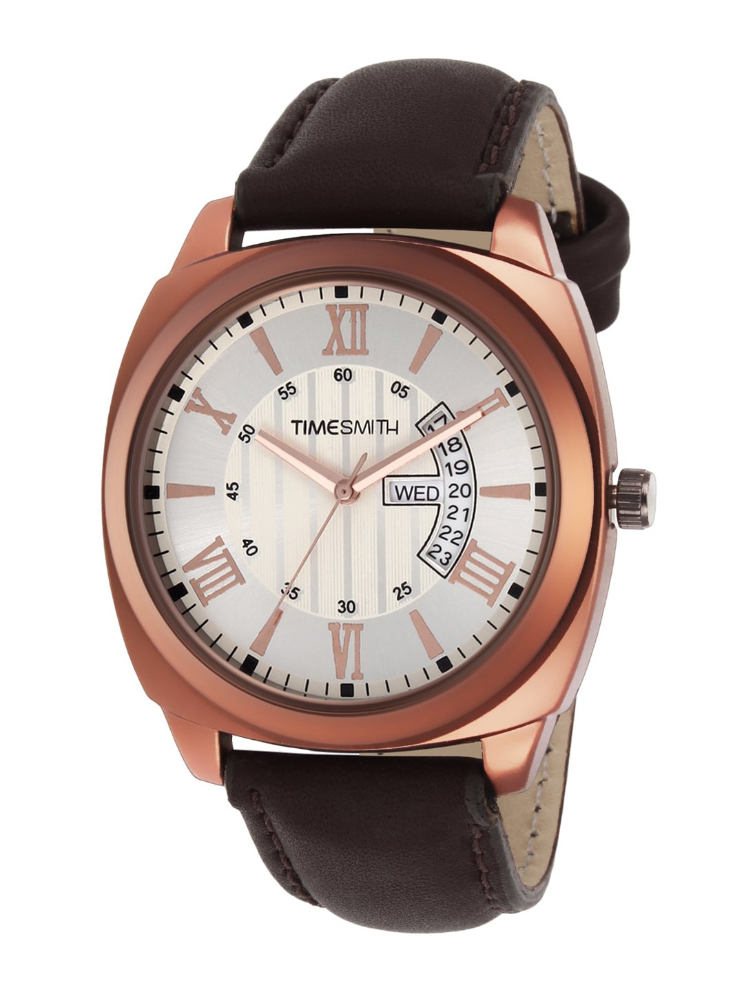 

TIMESMITH Men Cream-Coloured Printed Dial & Brown Leather Straps Analogue Watch TSC-021IPD
