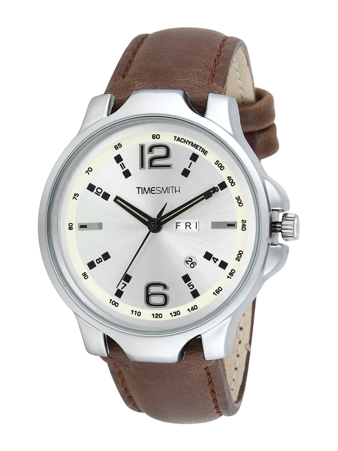 

TIMESMITH Men Silver-Toned Dial & Brown Leather Straps Analogue Watch TSC-029 ipd, Black
