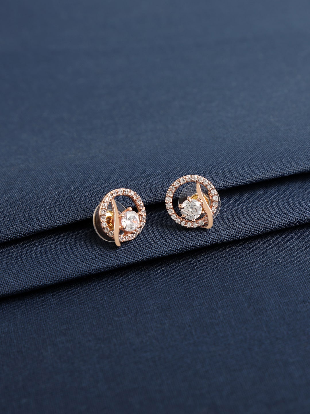 

ZINU Rose Gold Toned & Plated Circular CZ Studded Studs