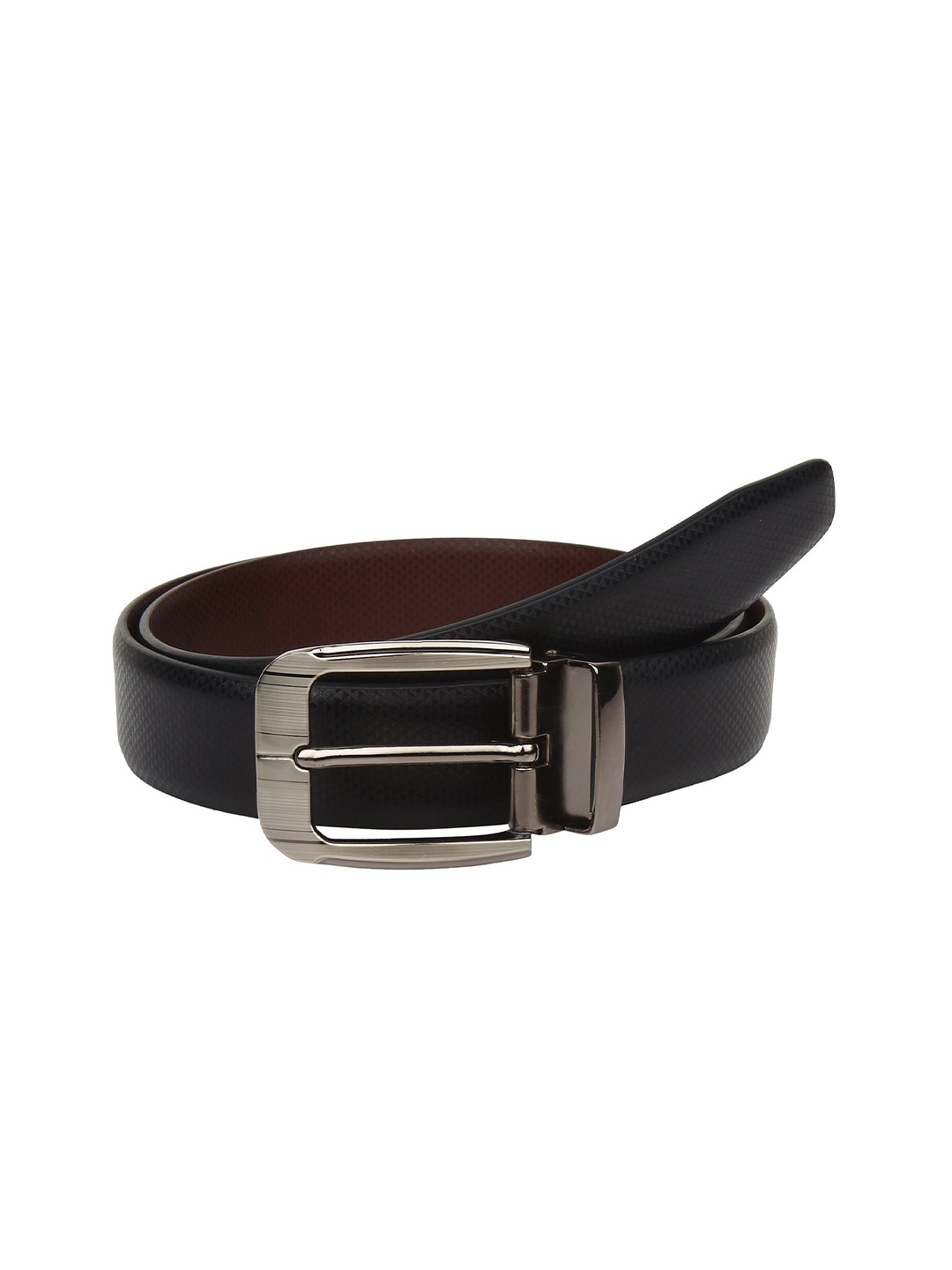 

KEZRO Men Black Textured Reversible PU Belt