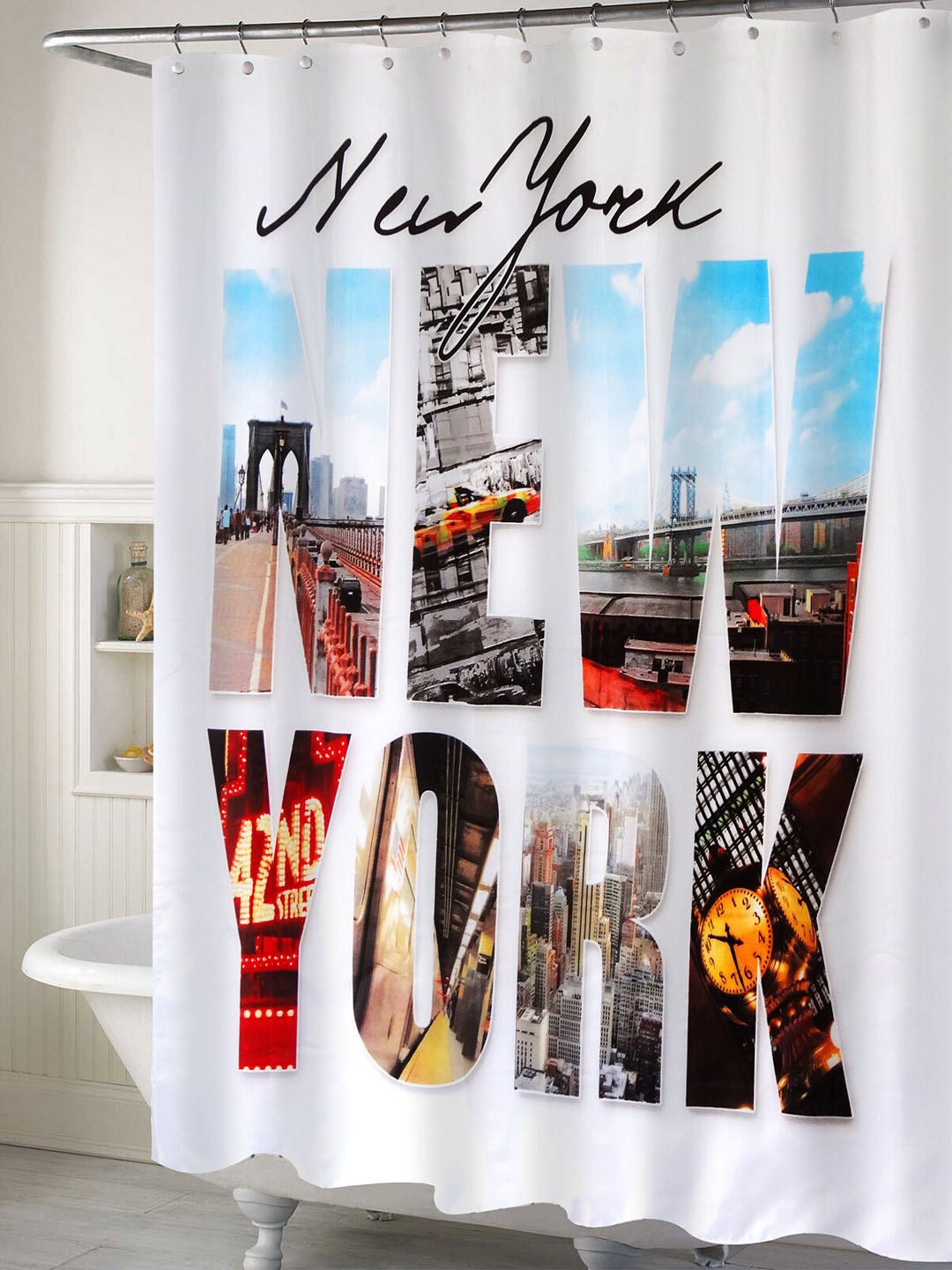 

Lushomes Multicolored Printed Shower Curtain with 12 Eyelet and Hooks (Each), Multi