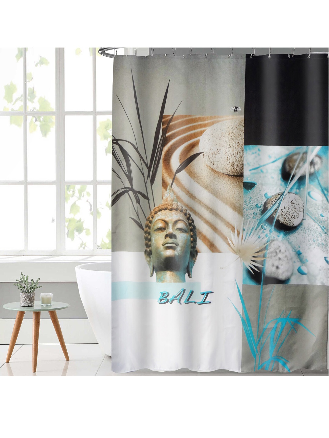 

Lushomes White & Grey Bali Design Digital Printed Shower Curtain