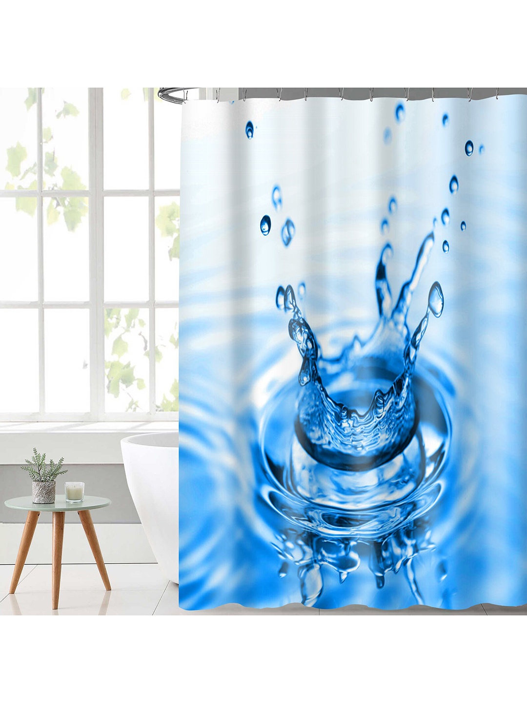 

Lushomes White & Blue Digital Printed Shower Curtain with 12 Eyelet and 12 Hook
