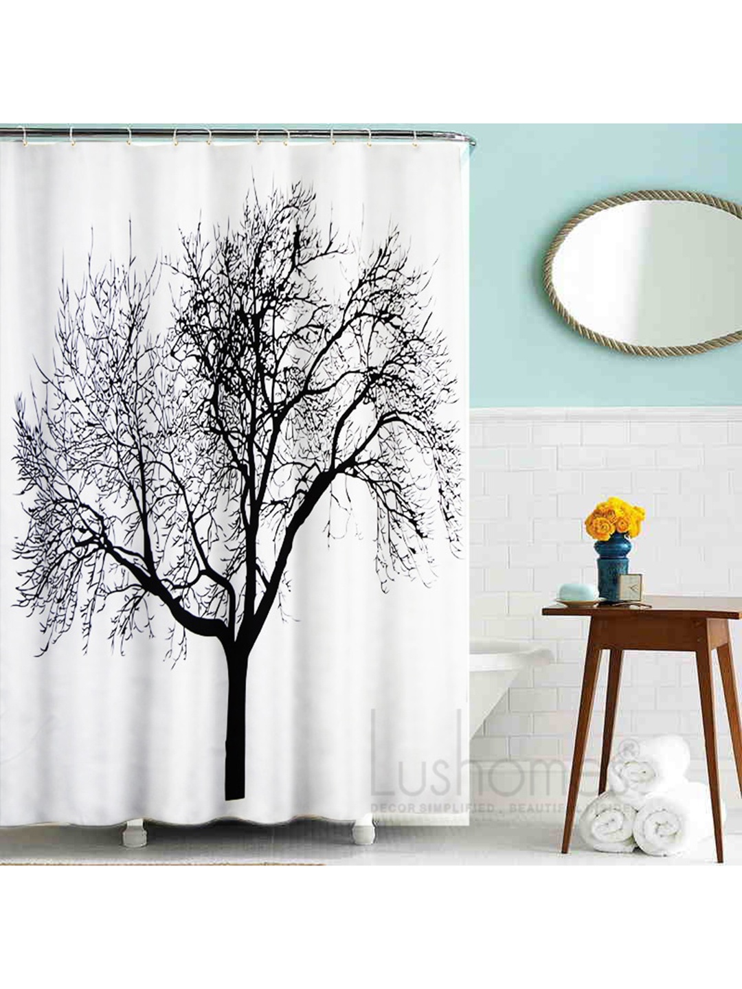 

Lushomes White & Black Digital Printed Shower Curtain with 12 Eyelet and 12 Hook, Multi