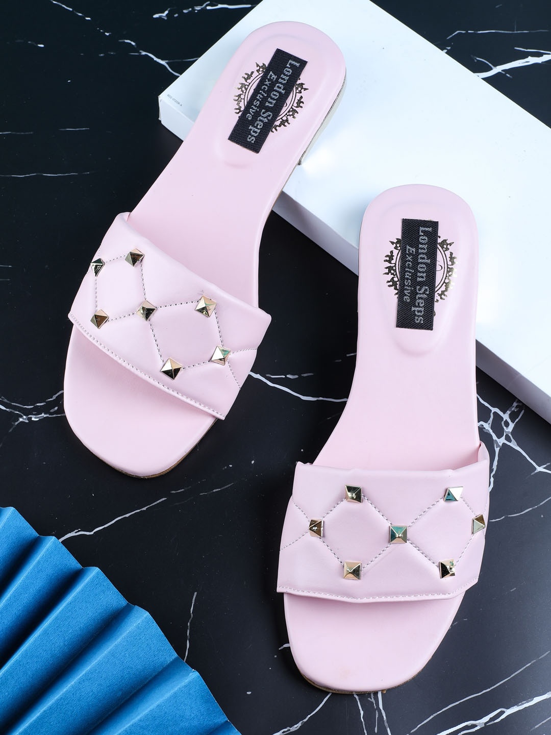 

LONDON STEPS Women Pink Embeliished Open Toe Flats