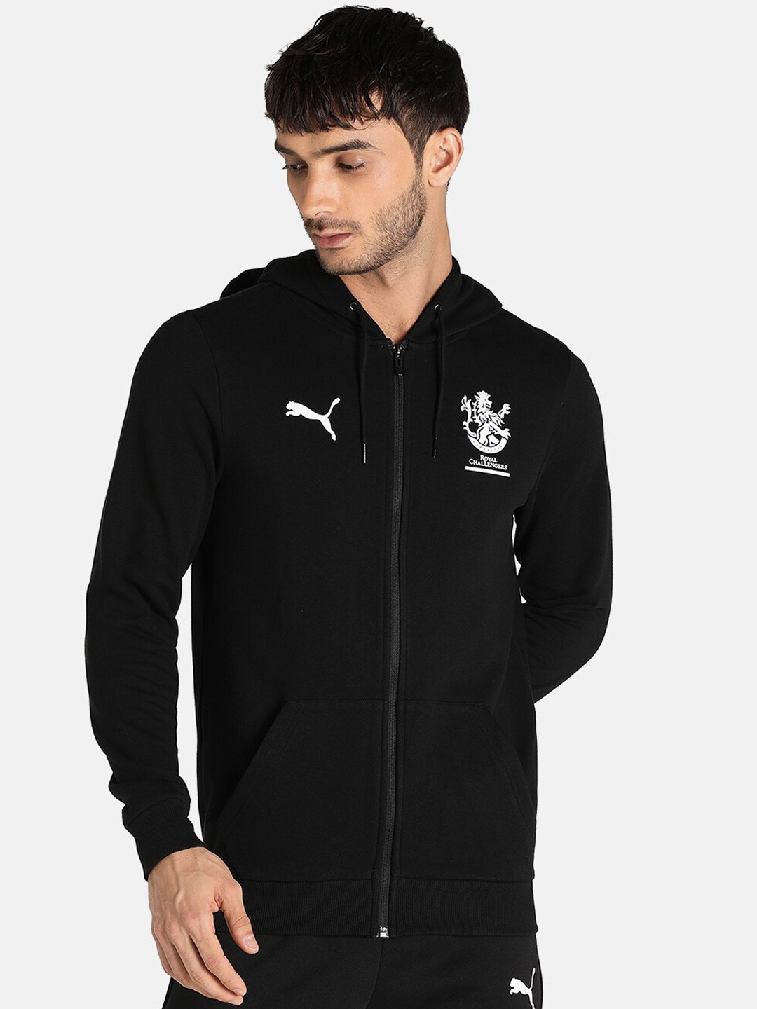 

Puma x Rcb Men Black Graphic FZ Hoody Track Sweatshirt
