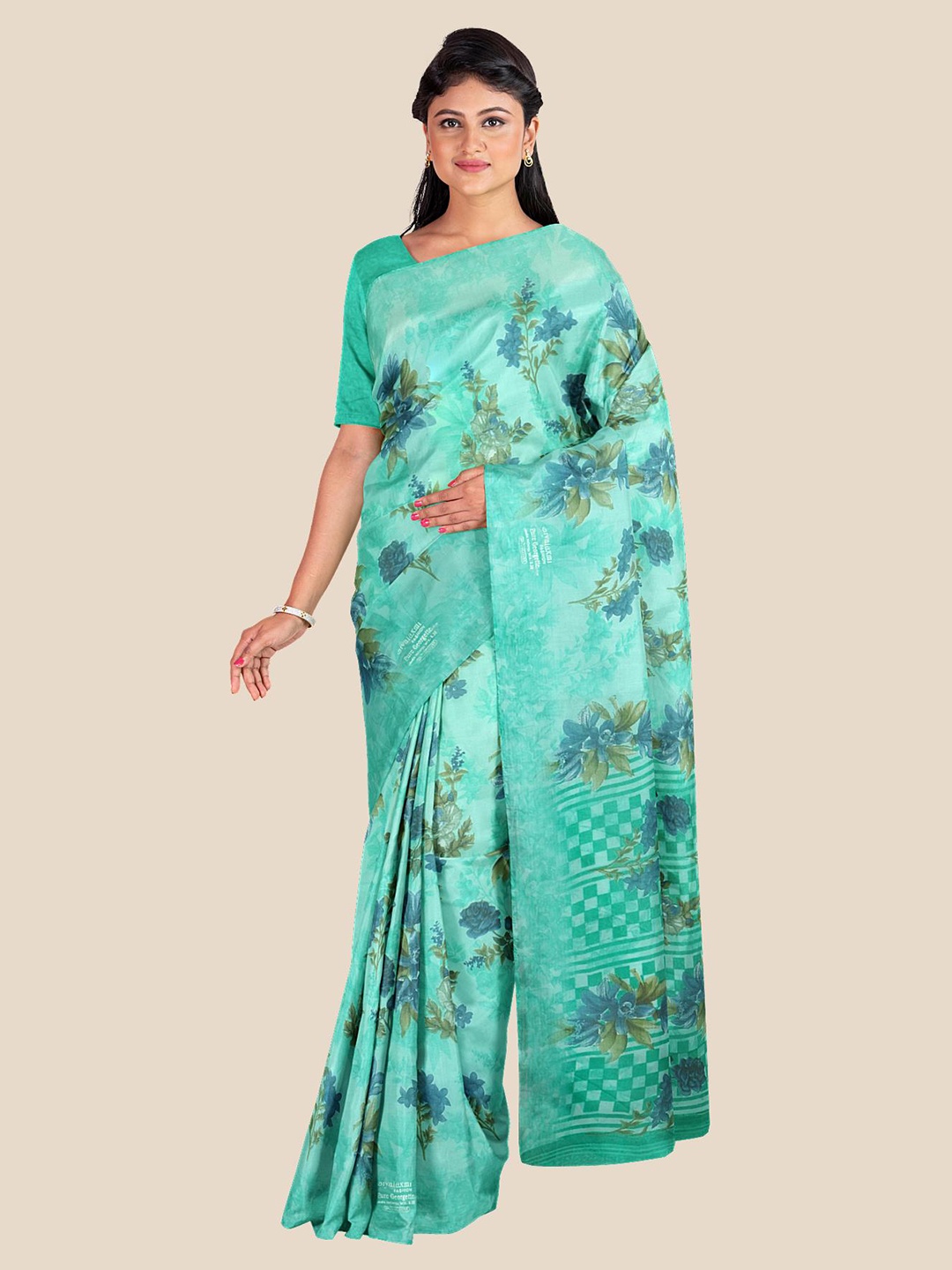 

Kalamandir Sea Green & Brown Floral Printed Saree