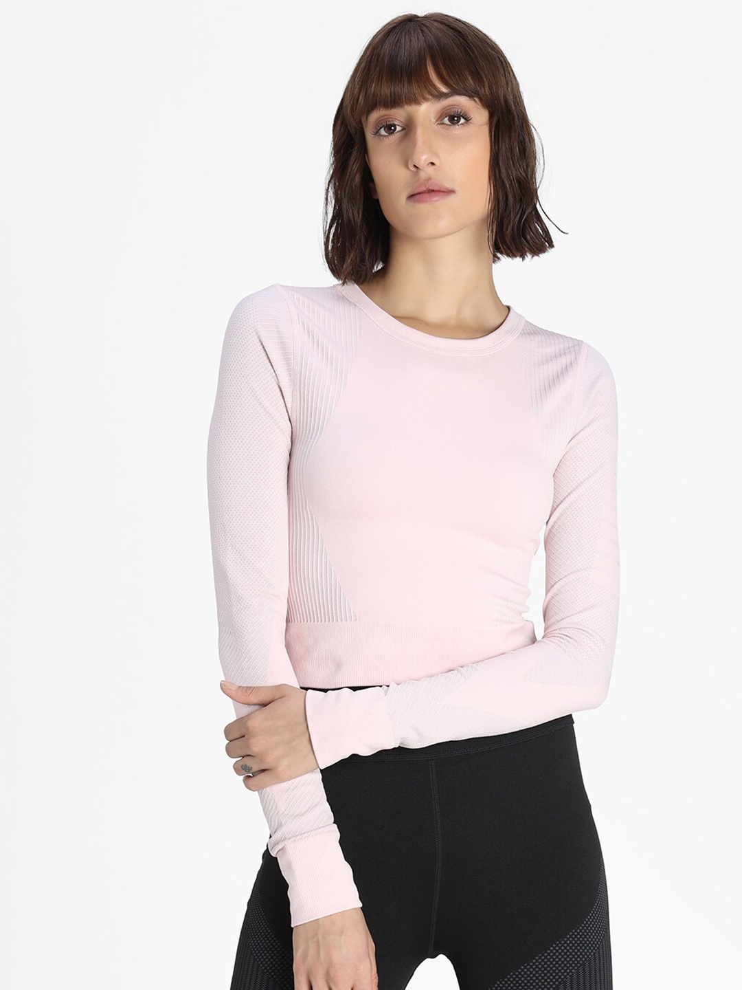 

Puma Women Pink Solid Training Slim Fit Crop T-Shirt