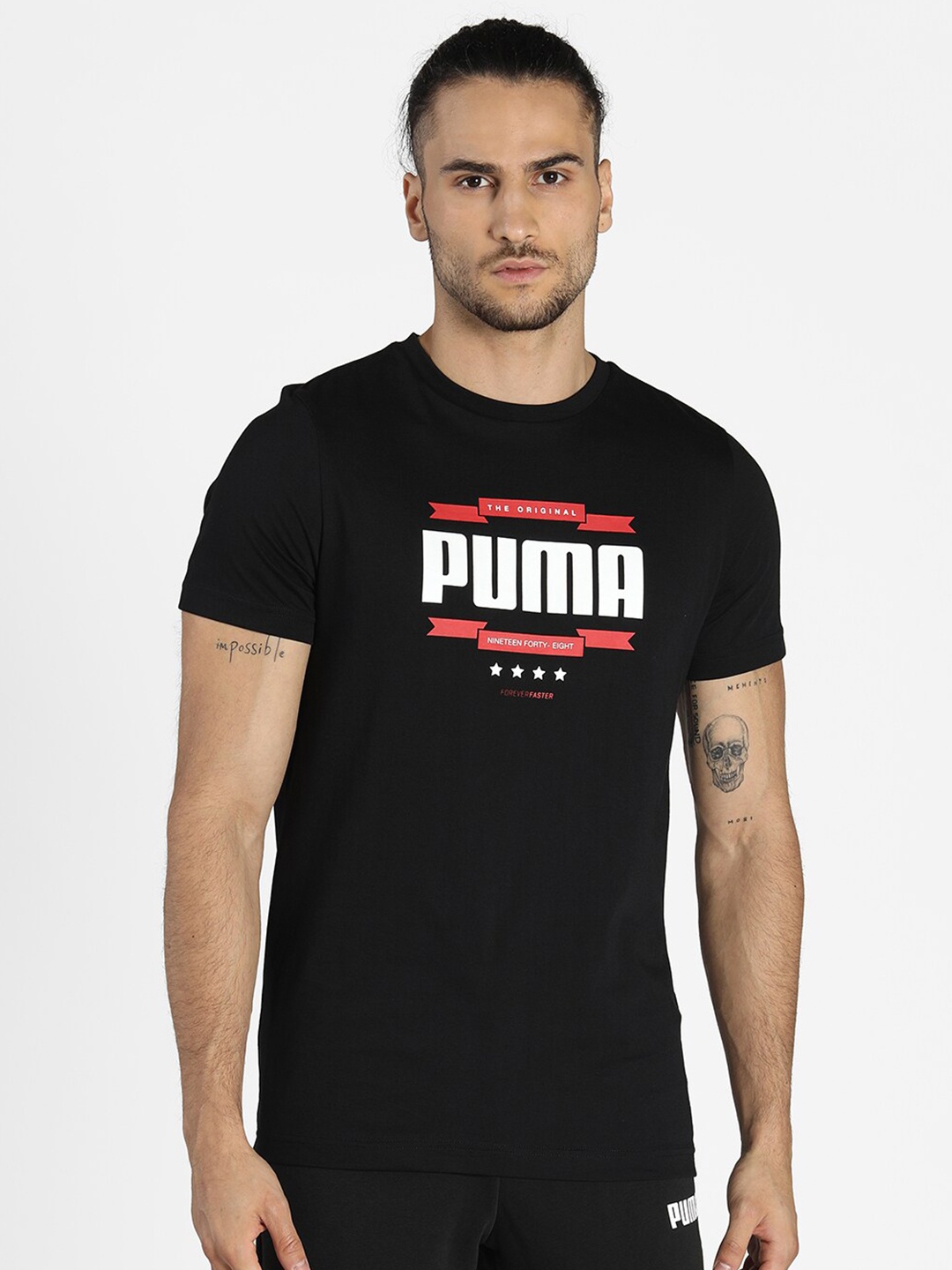 

Puma Men Black & White Brand Logo Printed Cotton T-shirt