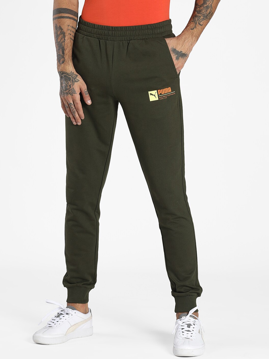 

Puma Adult-Men Olive Green Printed Track Pants