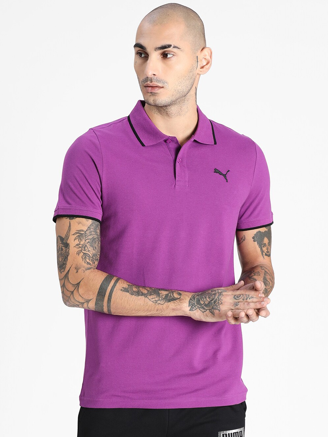 

Puma Men Purple Polo Collar Tipping Heather