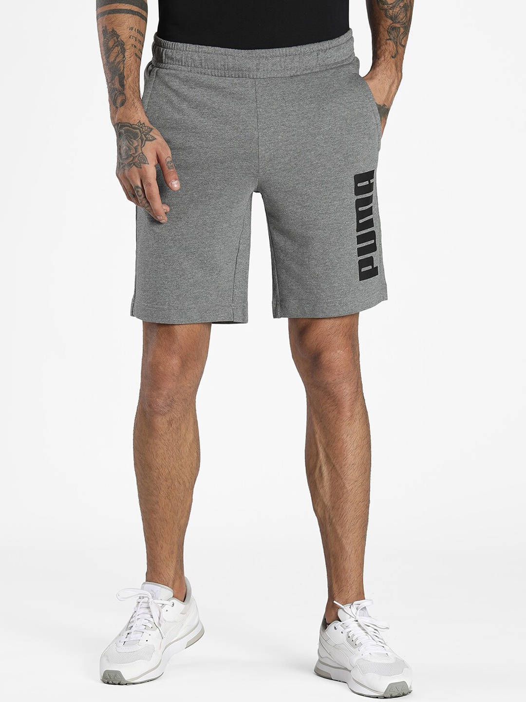 

Puma Men Grey Graphic Knitted Shorts