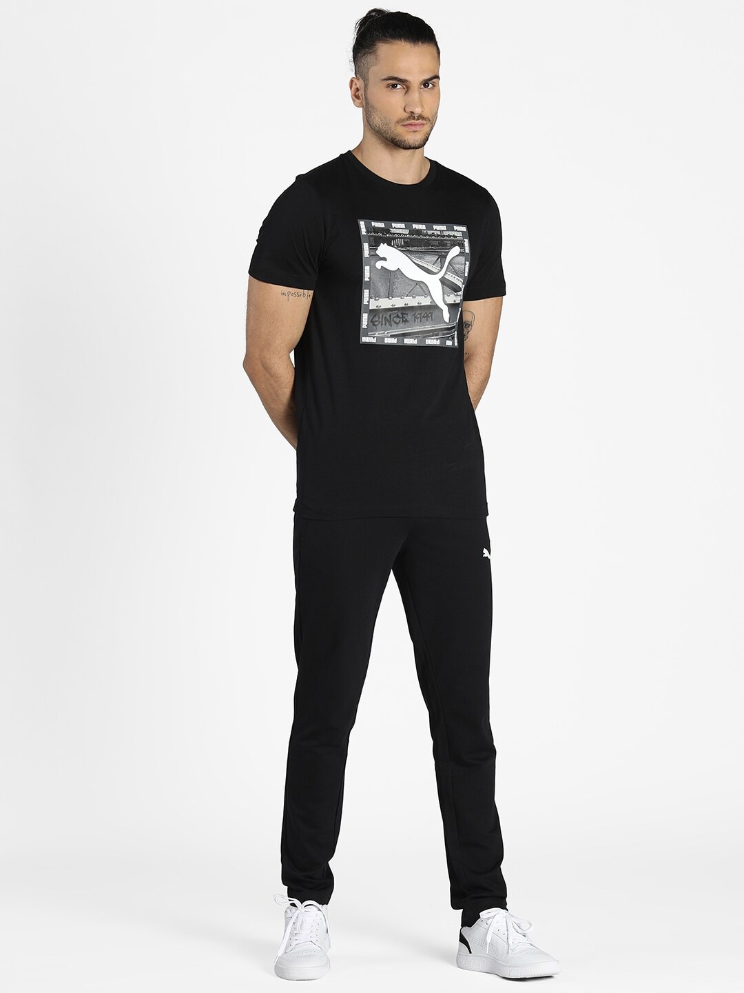 

Puma Brand Logo Printed Cotton Slim Fit T-shirt, Black