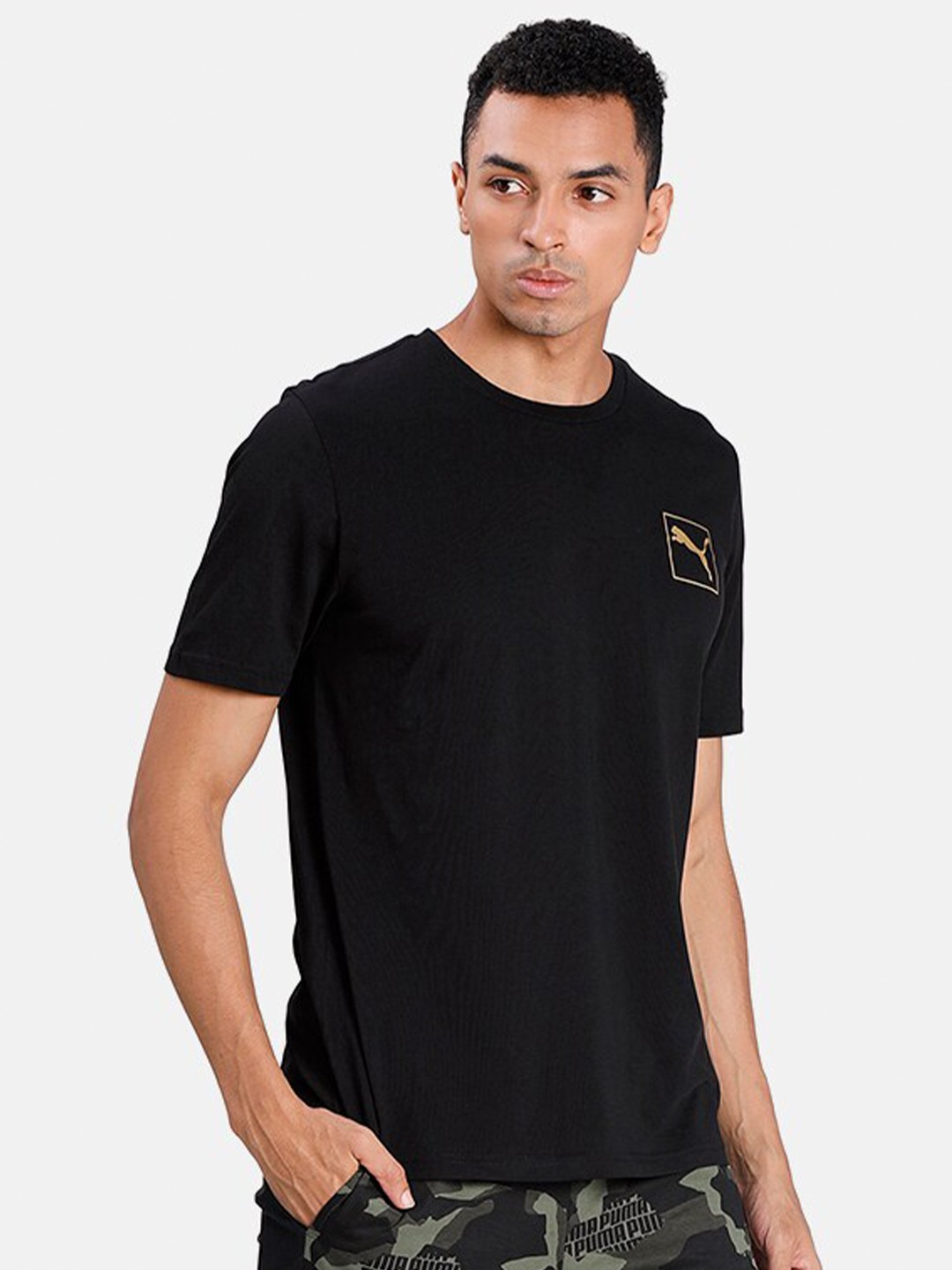 

Puma Men Black Printed Cotton T-shirt