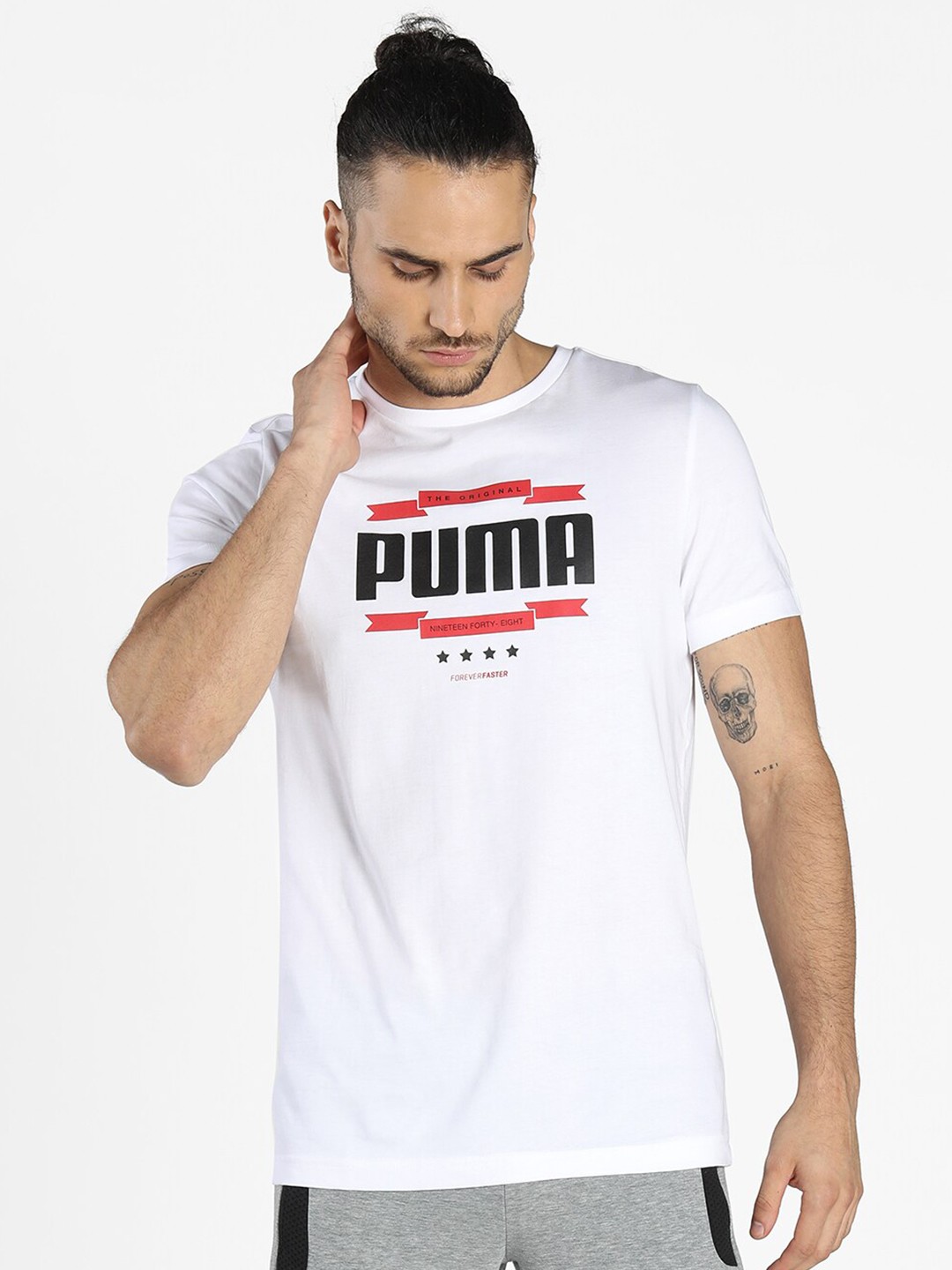 

Puma Men White Brand Logo Printed Cotton T-shirt