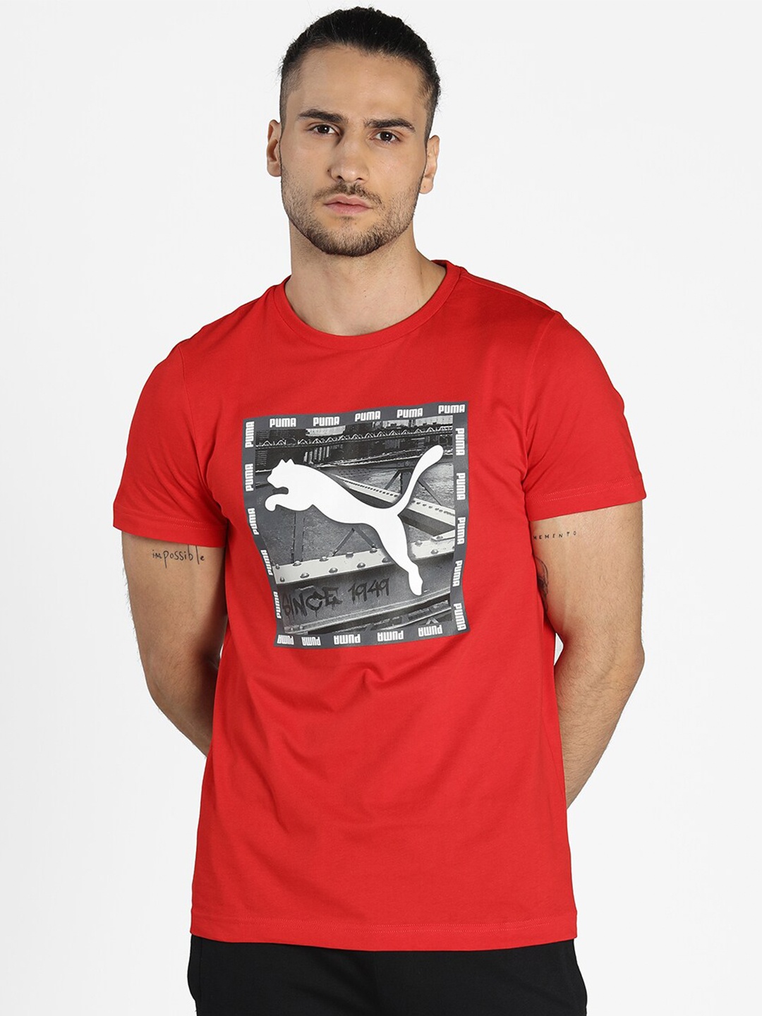 

Puma Men Red & Black Printed Cotton T-shirt