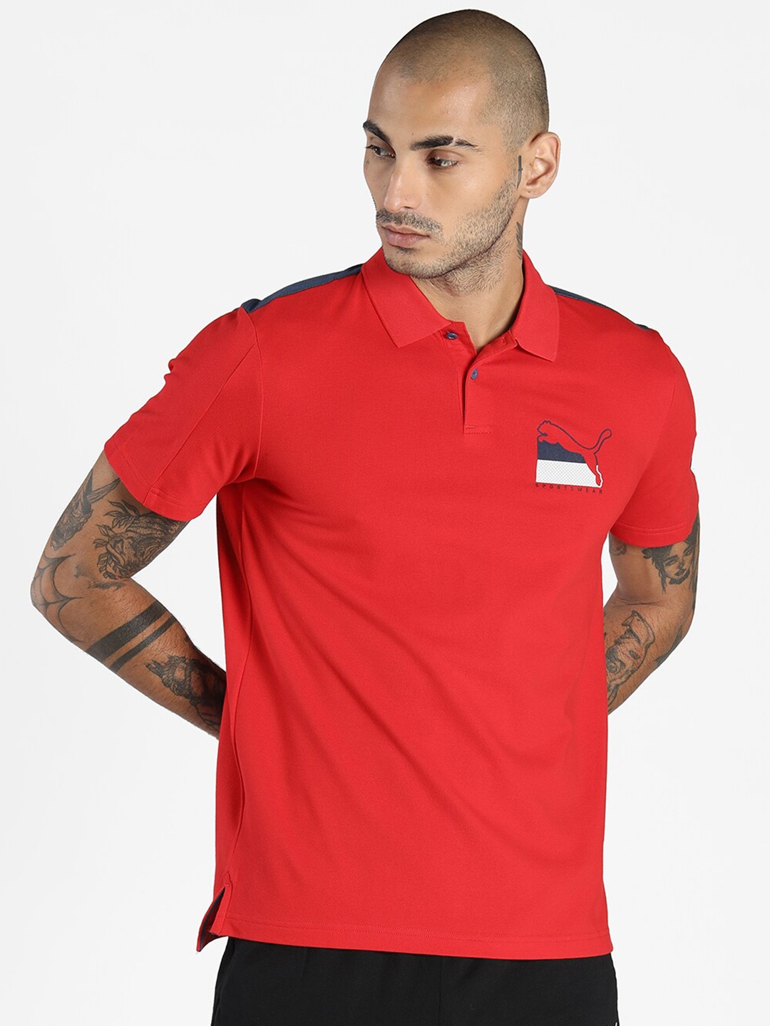 

Puma Men Red Printed Polo Collar T-shirt